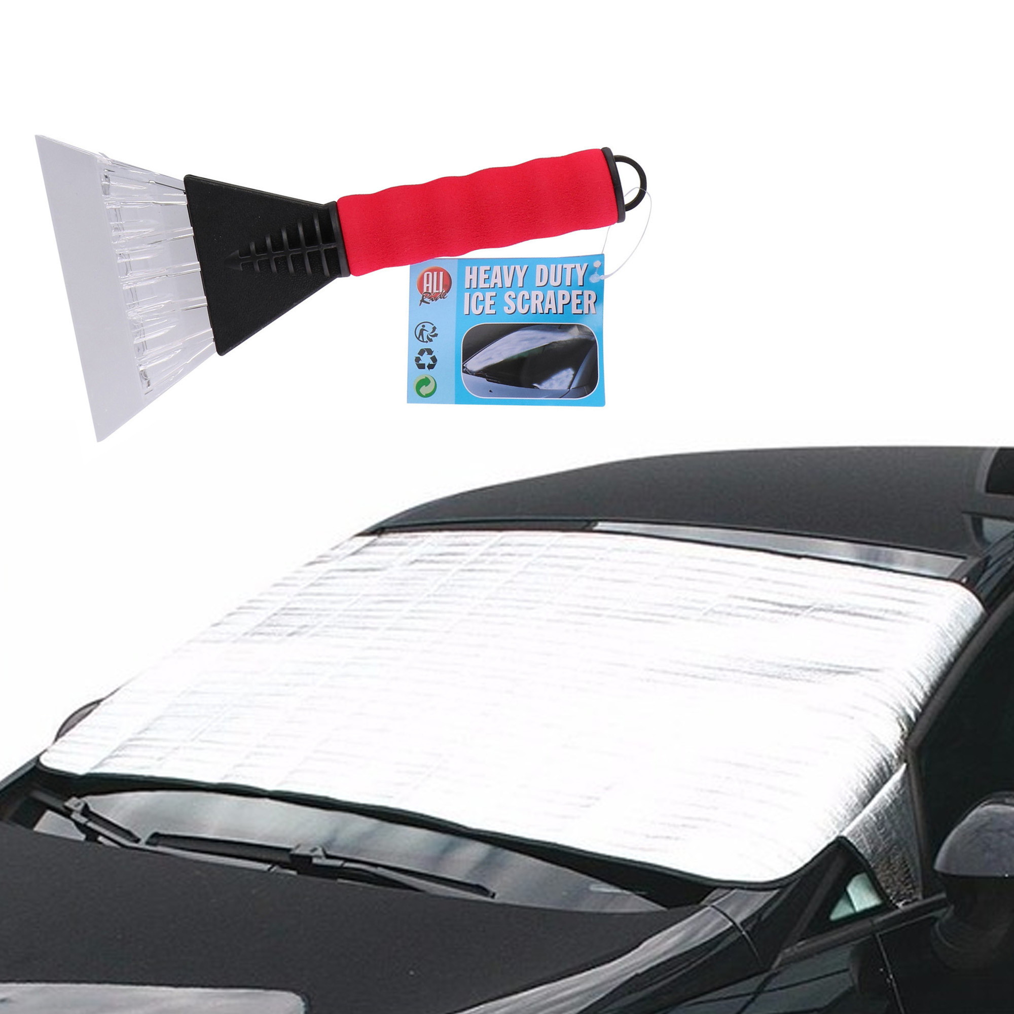 Auto anti bevriezing/vorst deken 85 x 180 cm met ijskrabber rood 13cm -