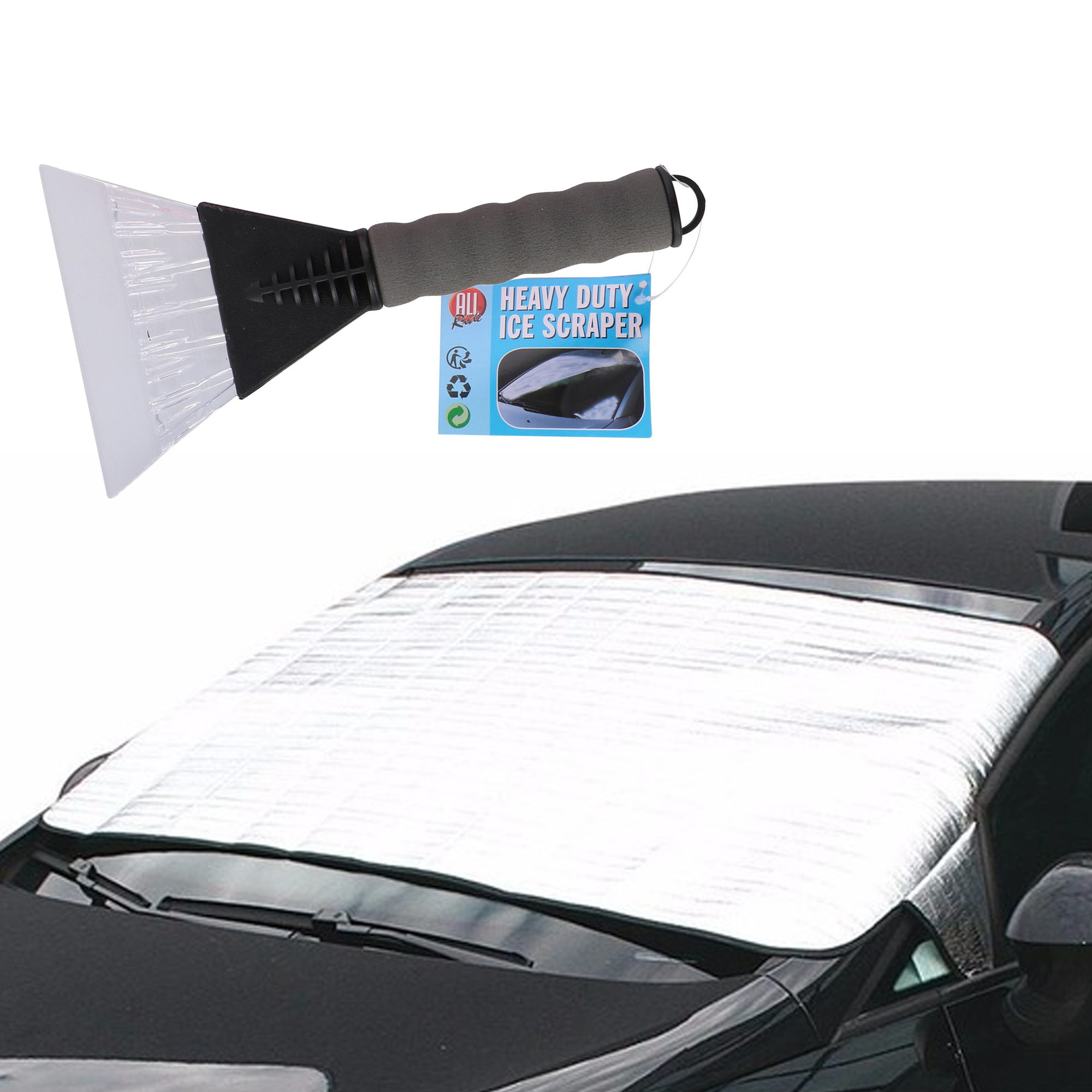 Auto anti bevriezing/vorst deken 85 x 180 cm met ijskrabber zwart 13cm -