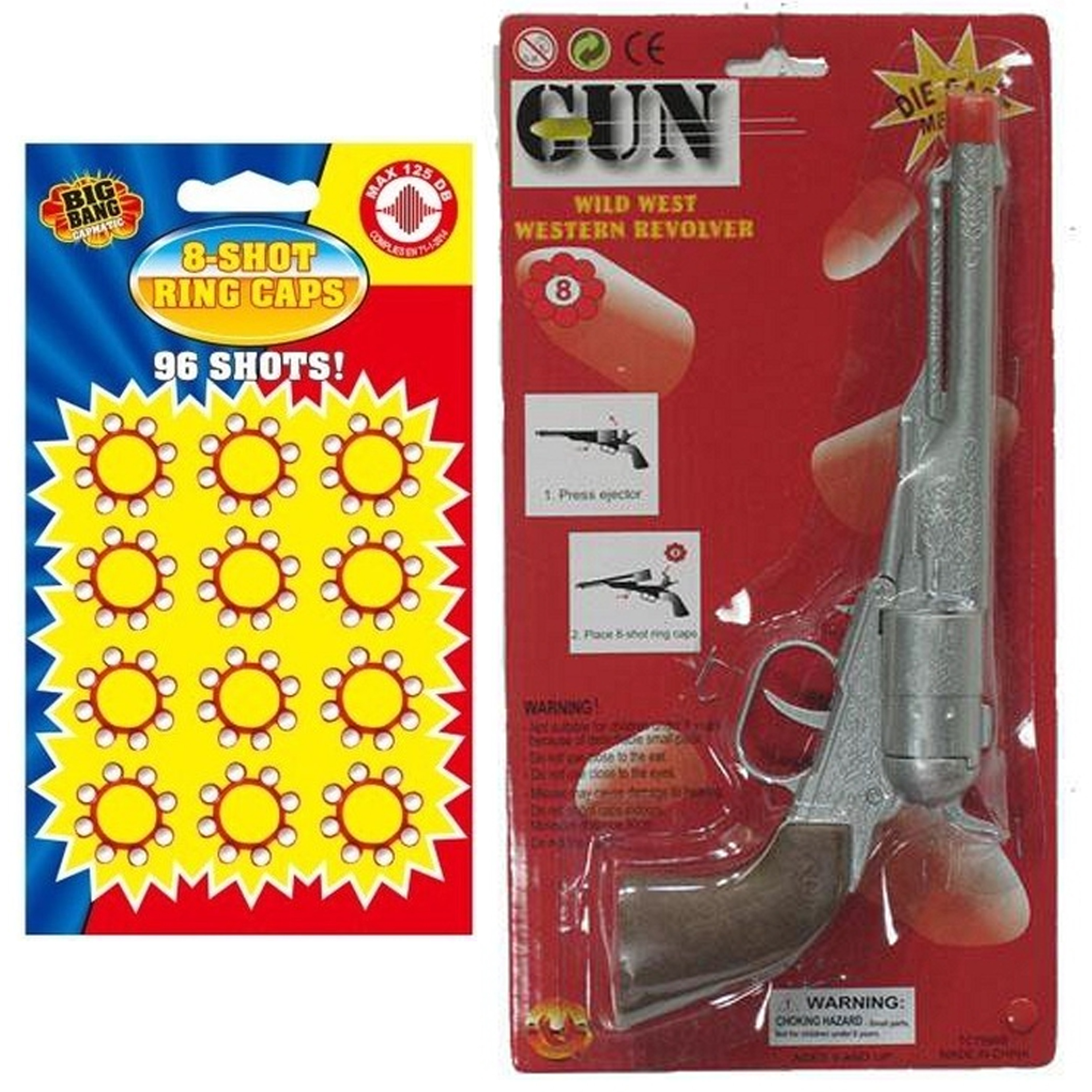 Cowboy verkleed revolver/pistool 8 schots met 24x plaffertjes ringen -