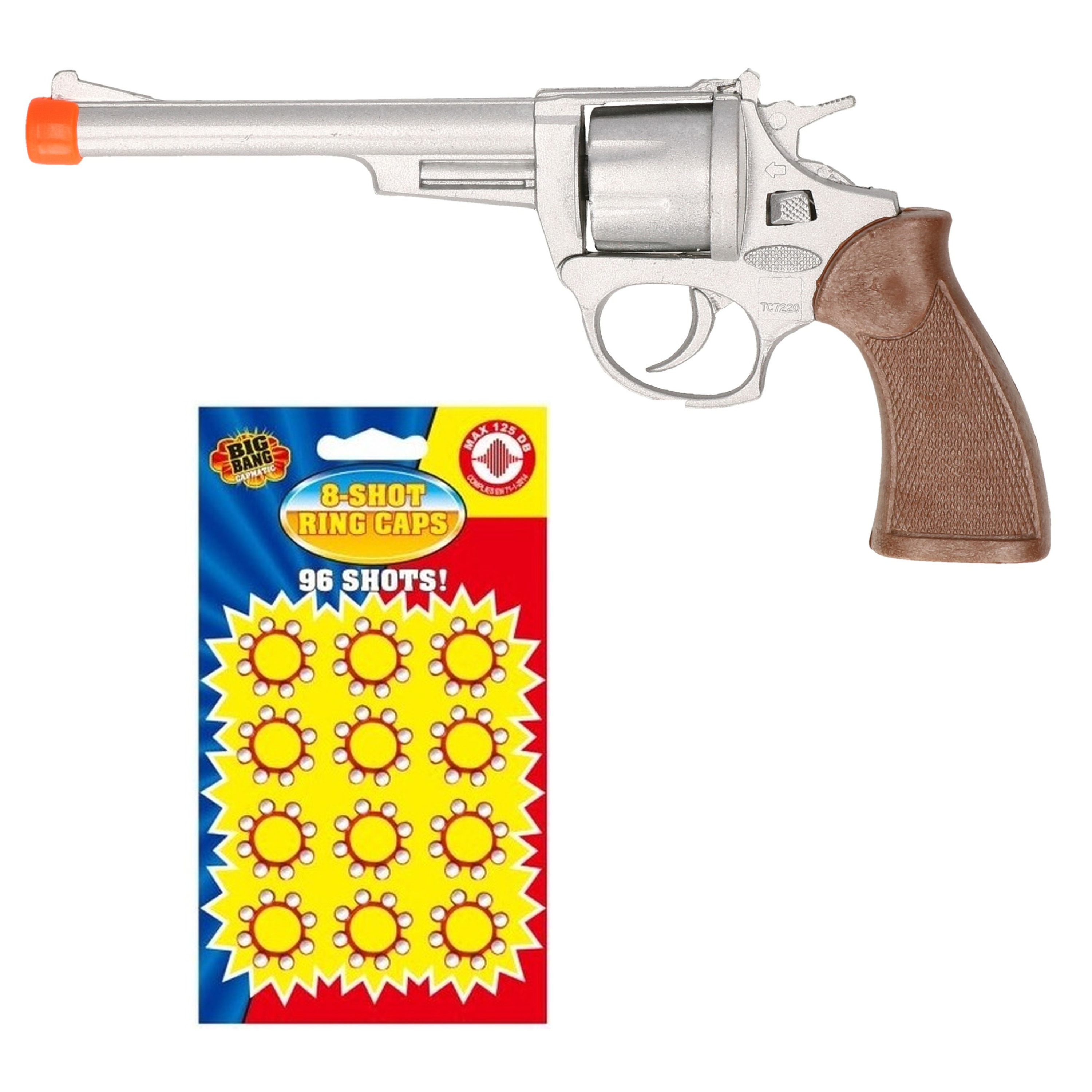 Cowboy speelgoed revolver/pistool metaal 8 schots met plaffertjes -