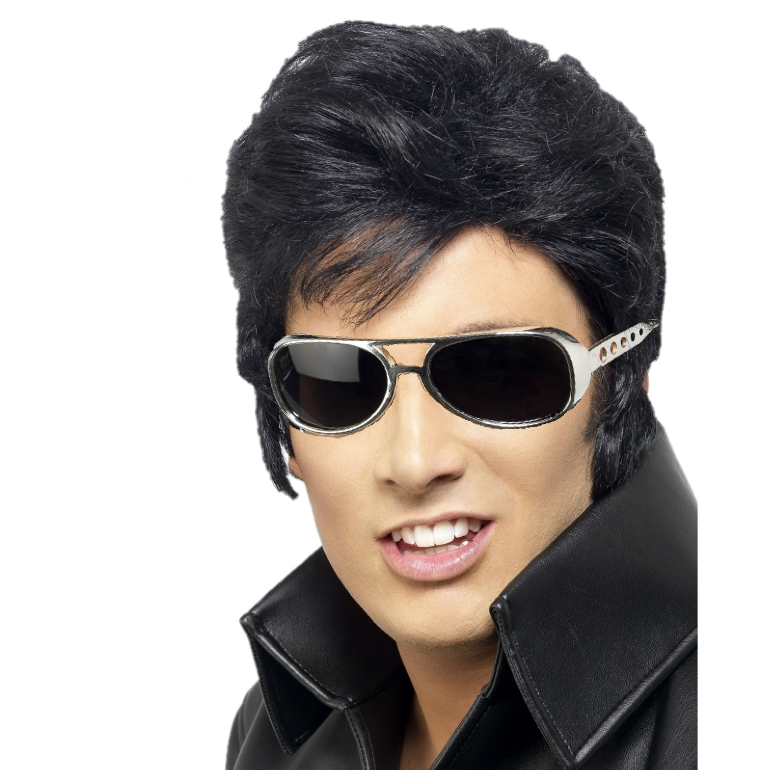 Elvis Rock an roll star verkleed set pruik zwart en bril voor heren -
