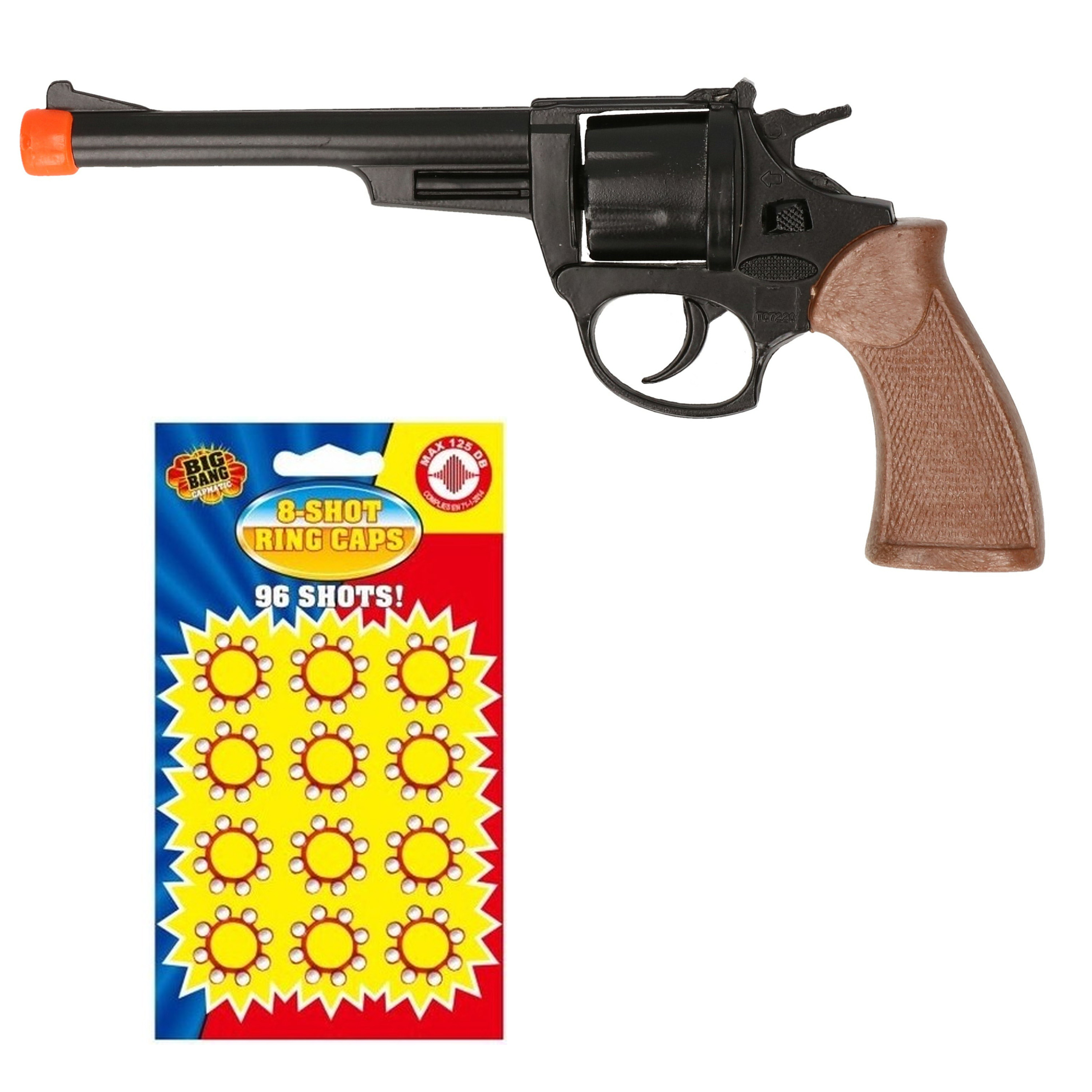 Cowboy speelgoed revolver/pistool metaal 8 schots met plaffertjes -