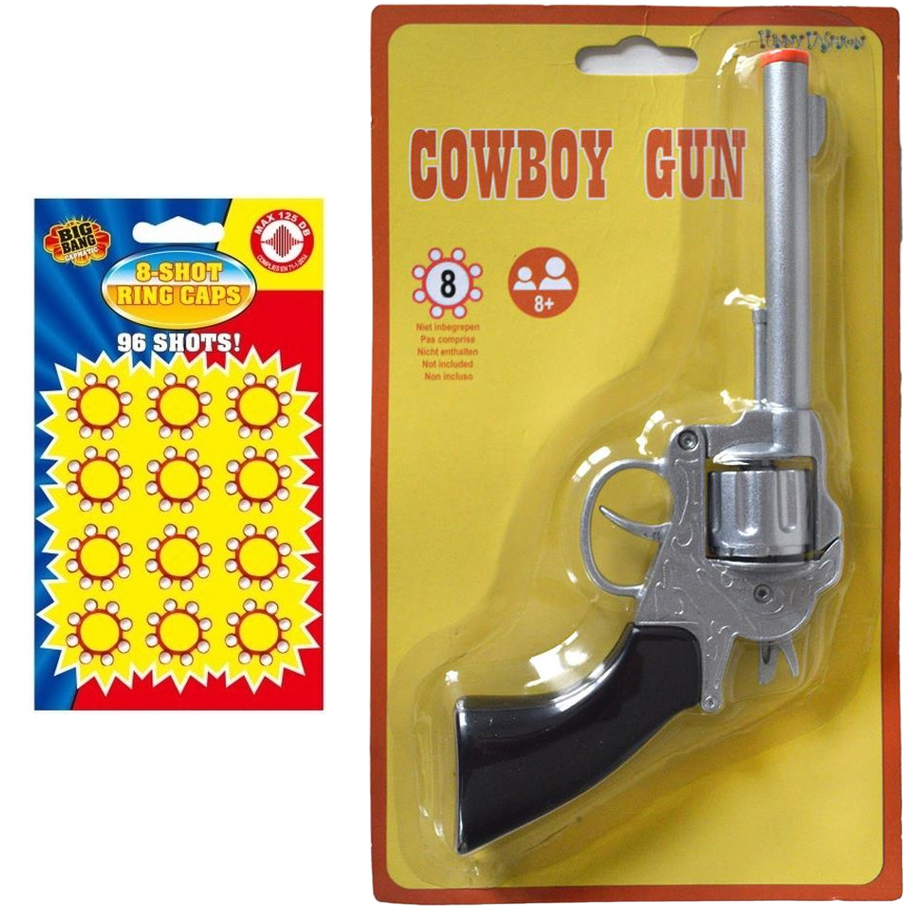 Verkleed speelgoed revolver/pistool metaal 8 schots met plaffertjes -