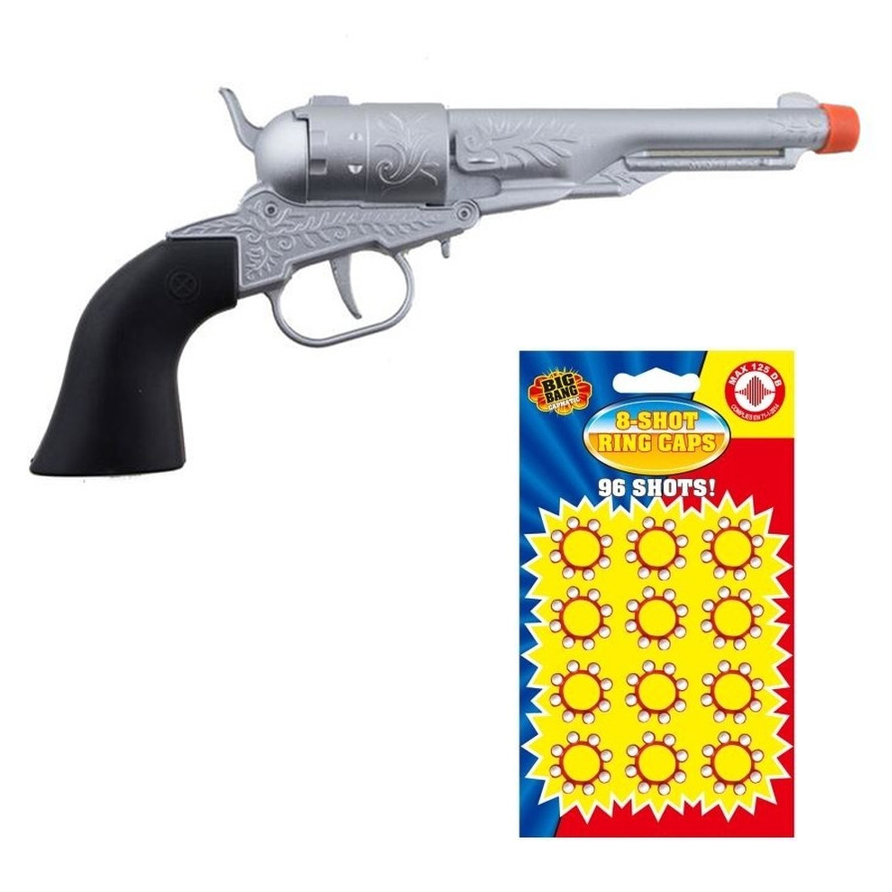 Verkleed speelgoed revolver/pistool metaal 8 schots met plaffertjes -