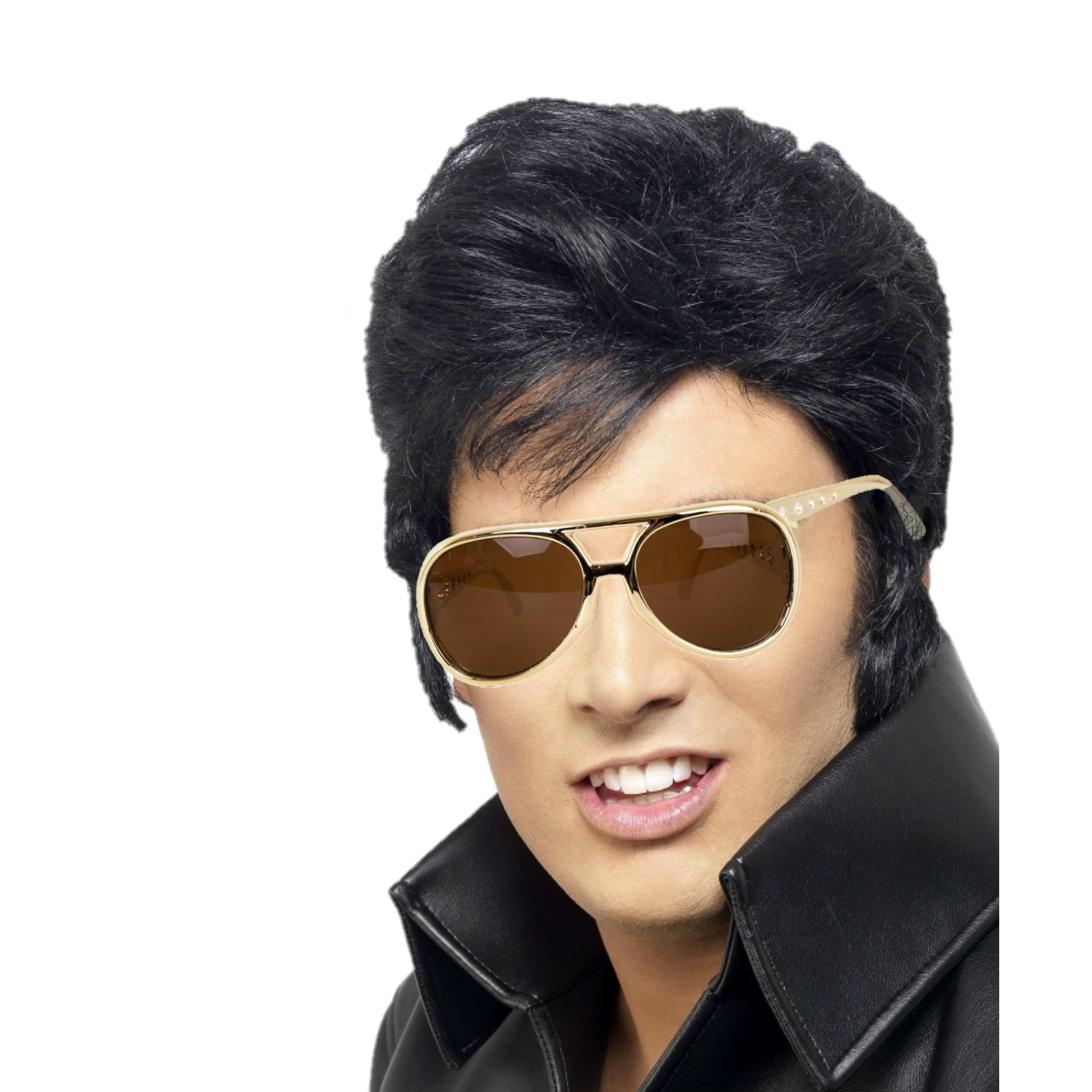 Elvis Rock an roll star verkleed set pruik zwart en bril voor heren -