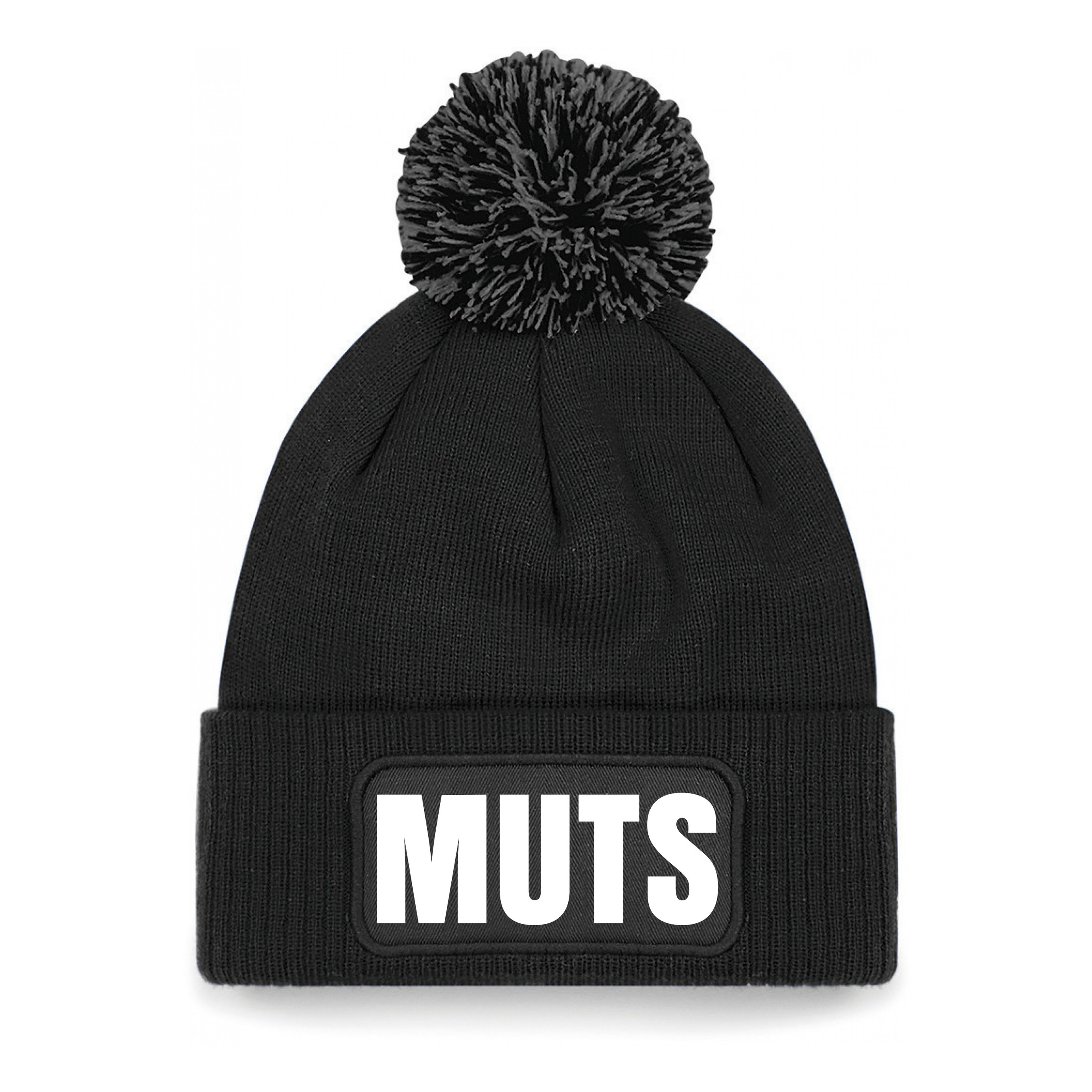 Muts/beanie pompon met grappige tekst - one size - unisex - zwart One size -