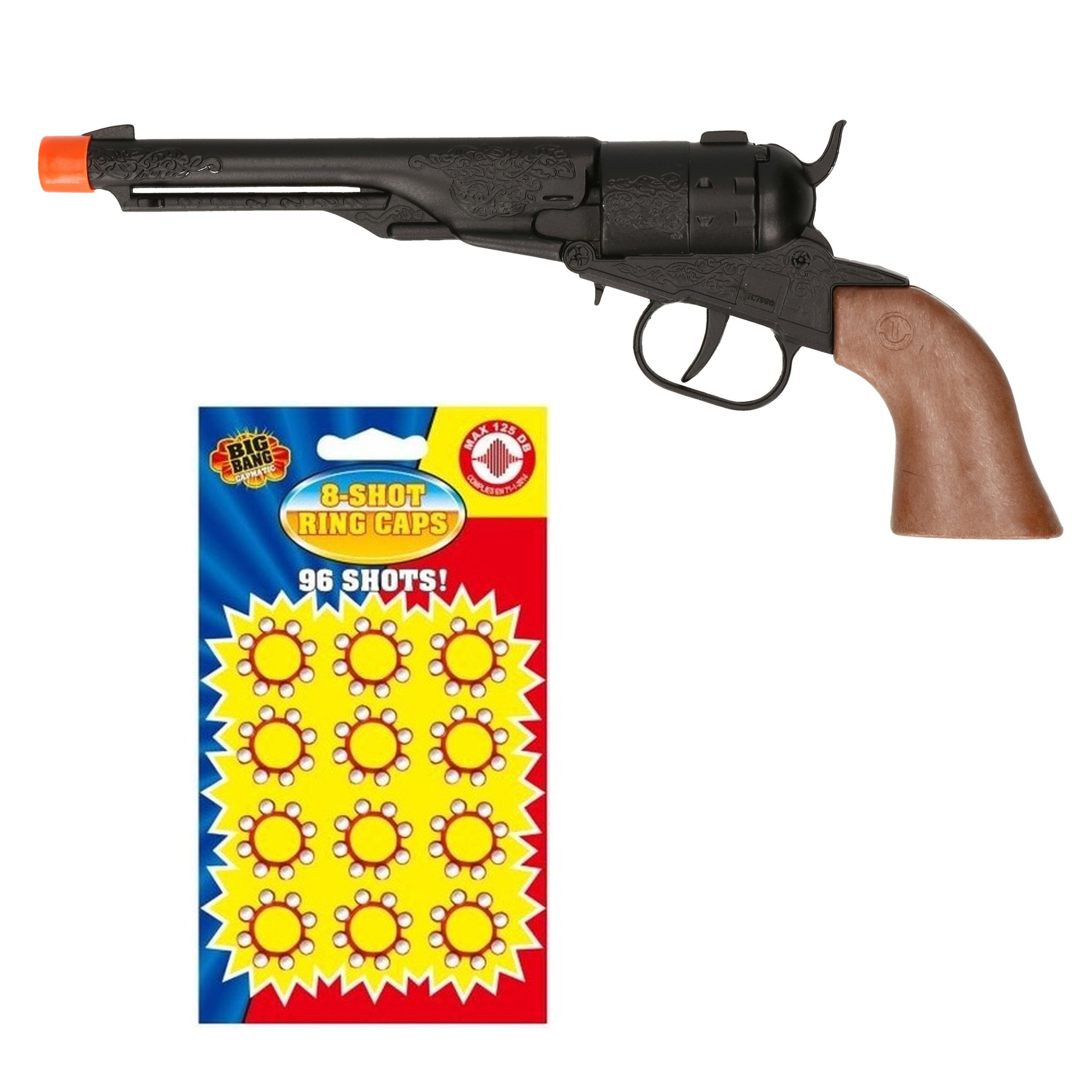 Cowboy speelgoed revolver/pistool metaal 8 schots met plaffertjes -