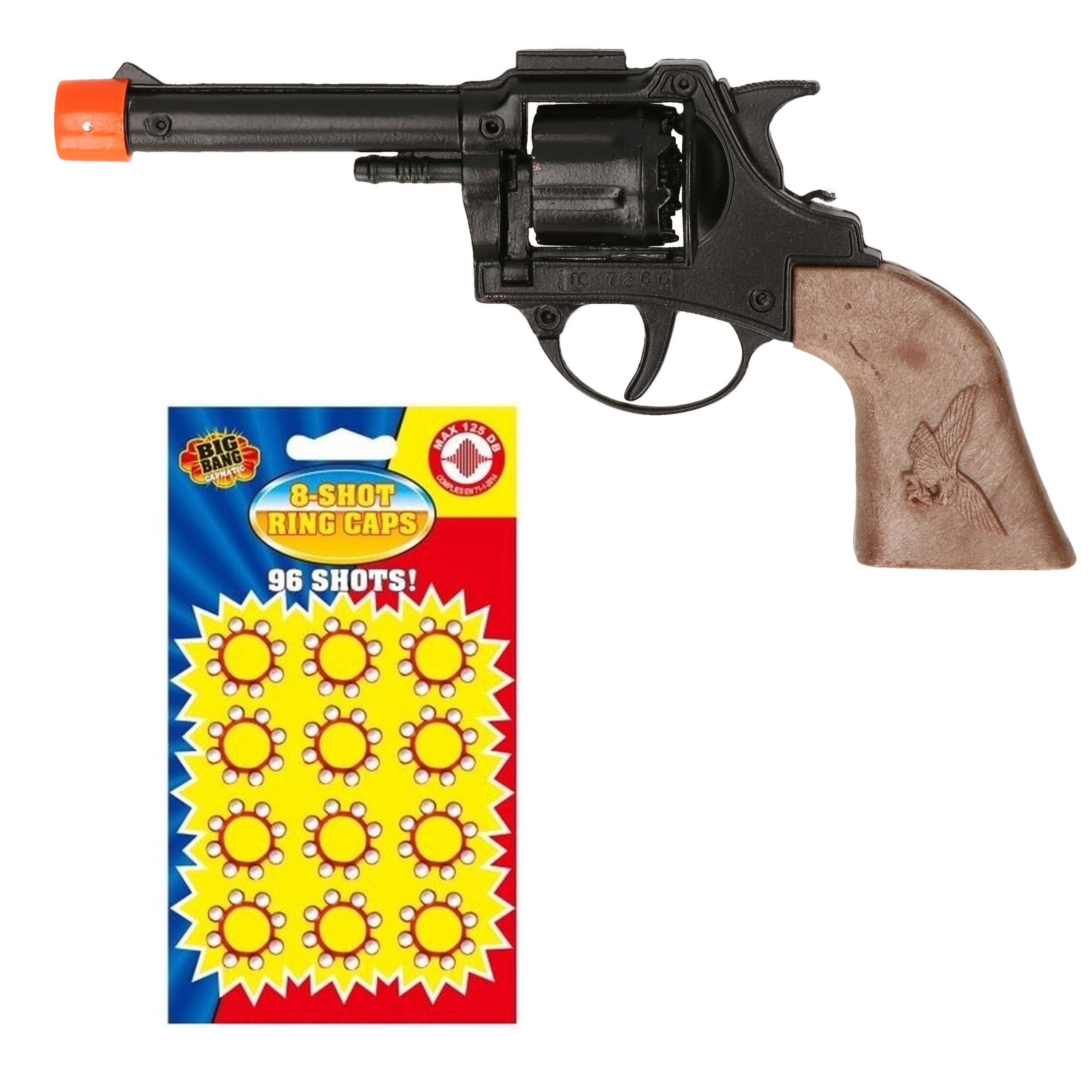 Cowboy/politie speelgoed revolver/pistool metaal 8 schots met plaffertjes -