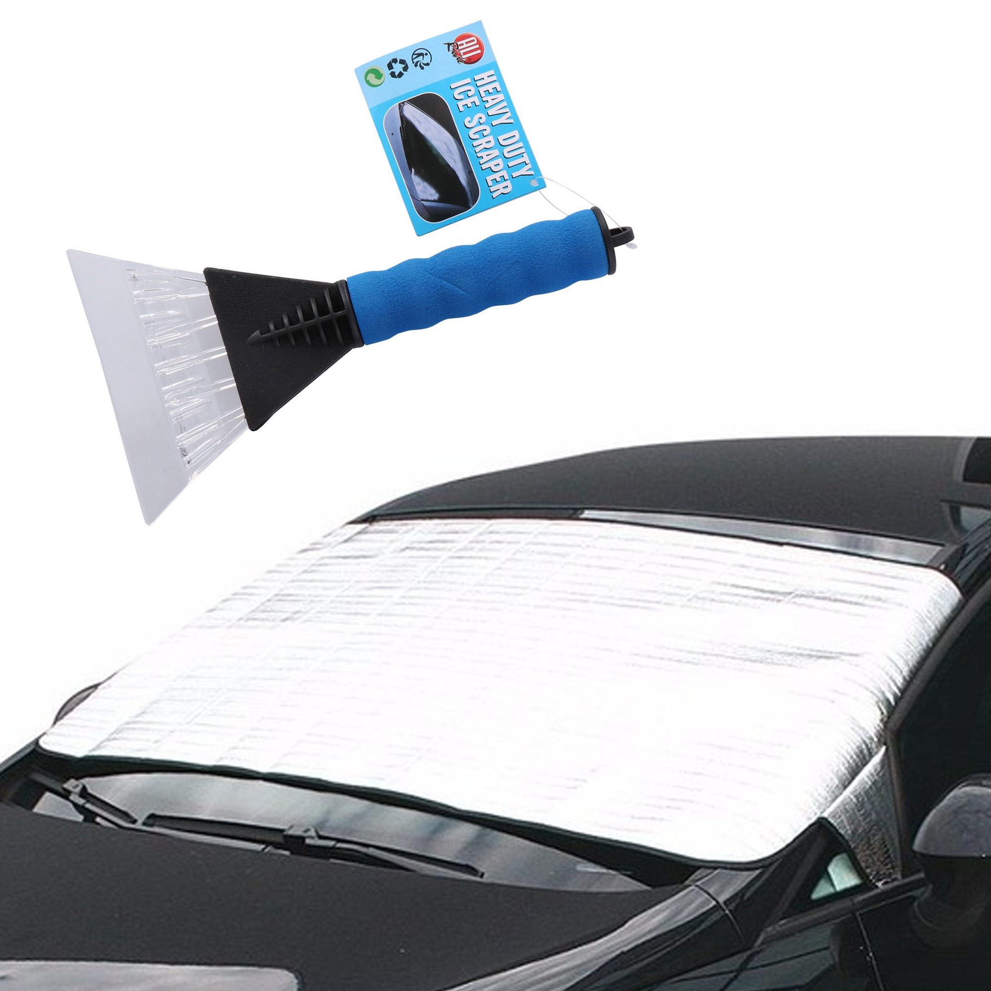Auto anti bevriezing/vorst deken 70 x 140 cm met ijskrabber blauw 13cm -
