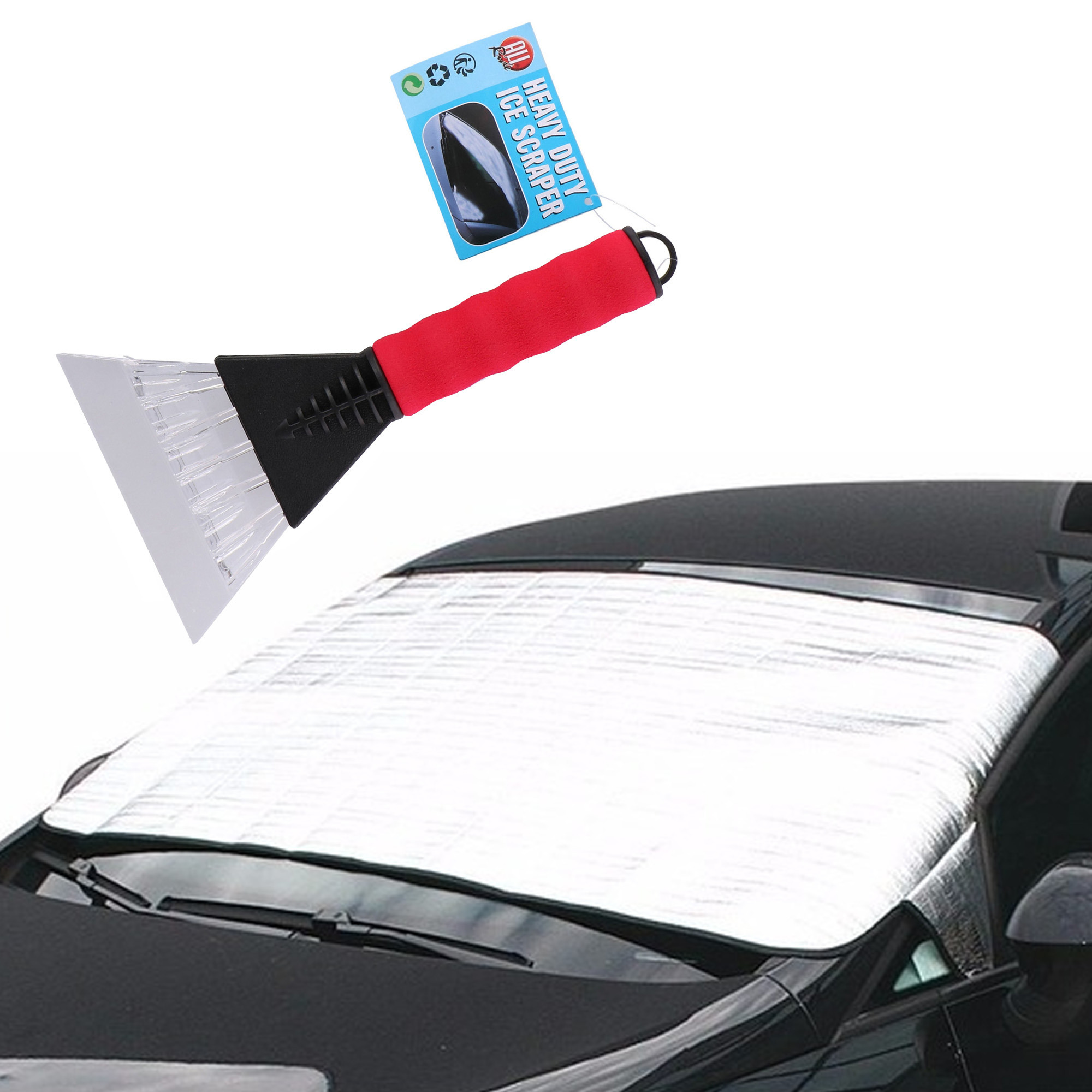 Auto anti bevriezing/vorst deken 70 x 140 cm met ijskrabber rood 13cm -