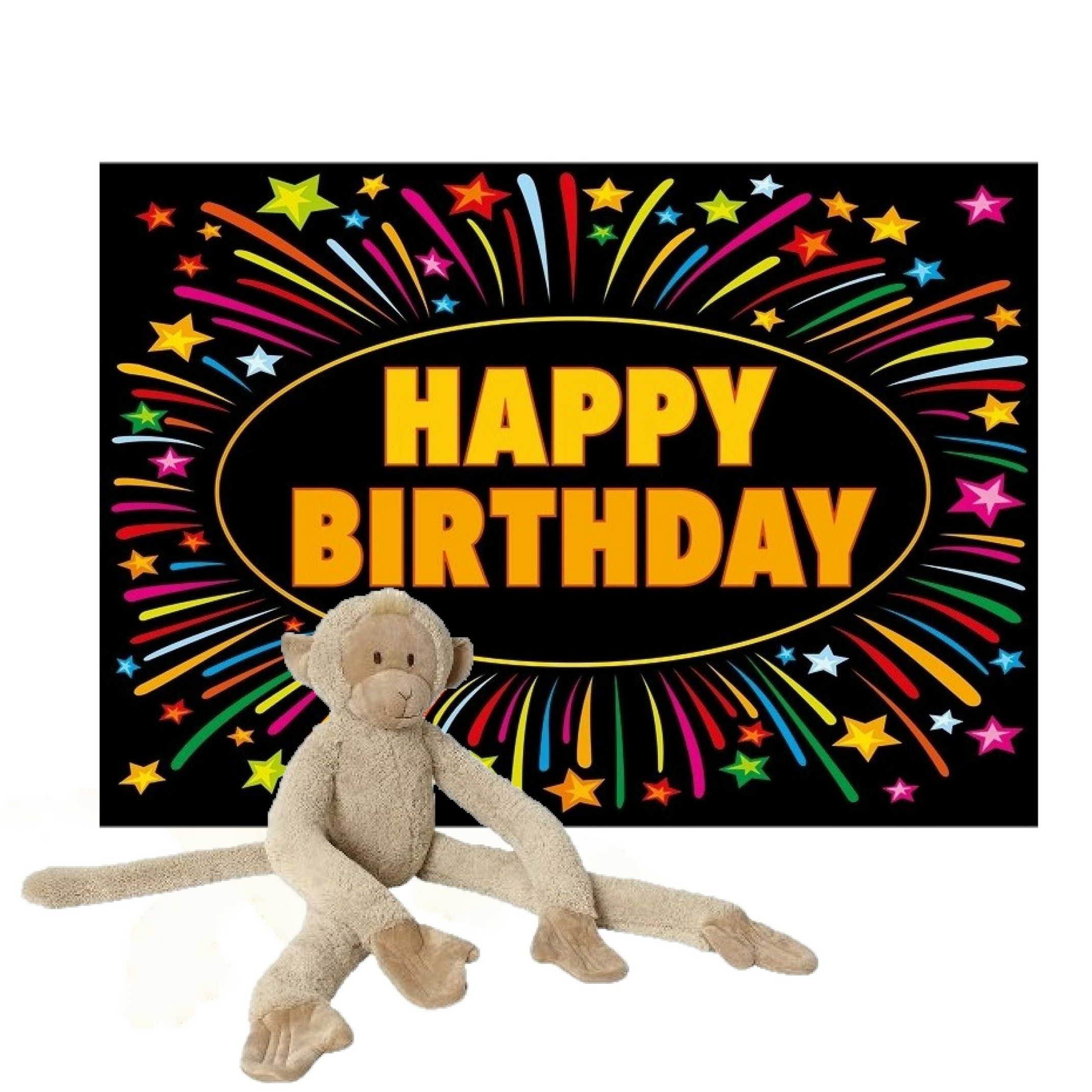 Happy Horse knuffel aap/apen 85 cm met een verjaardag wenskaart happy birthday -