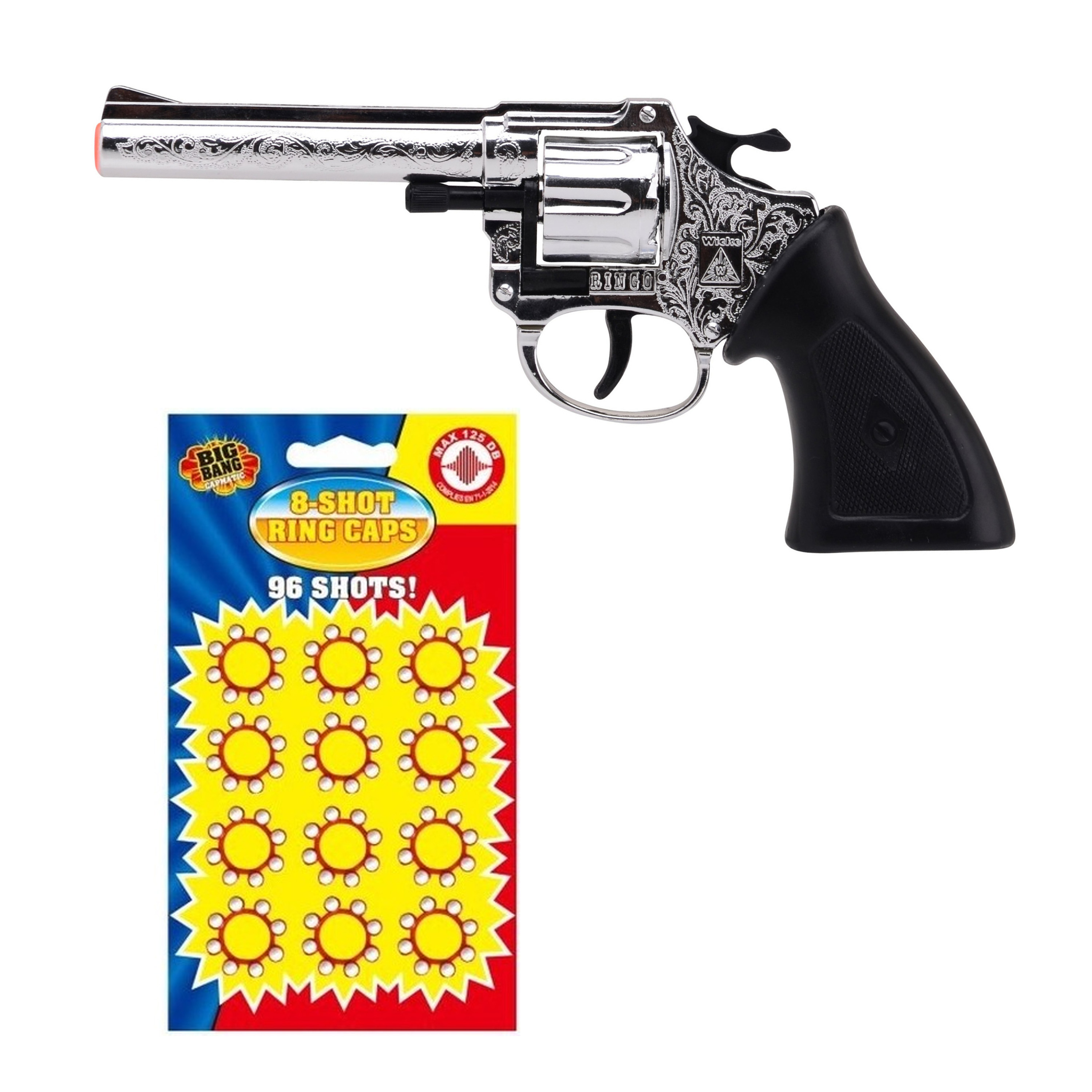 Cowboy verkleed speelgoed revolver/pistool kunststof 8 schots met plaffertjes -