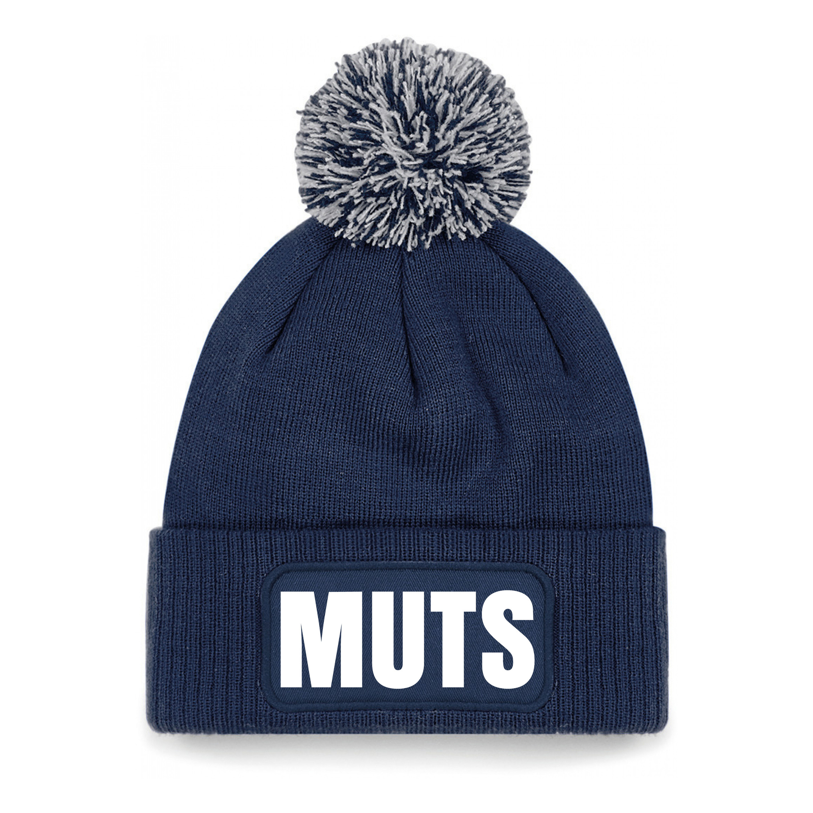 Muts/beanie pompon met grappige tekst - one size - unisex - navy One size -
