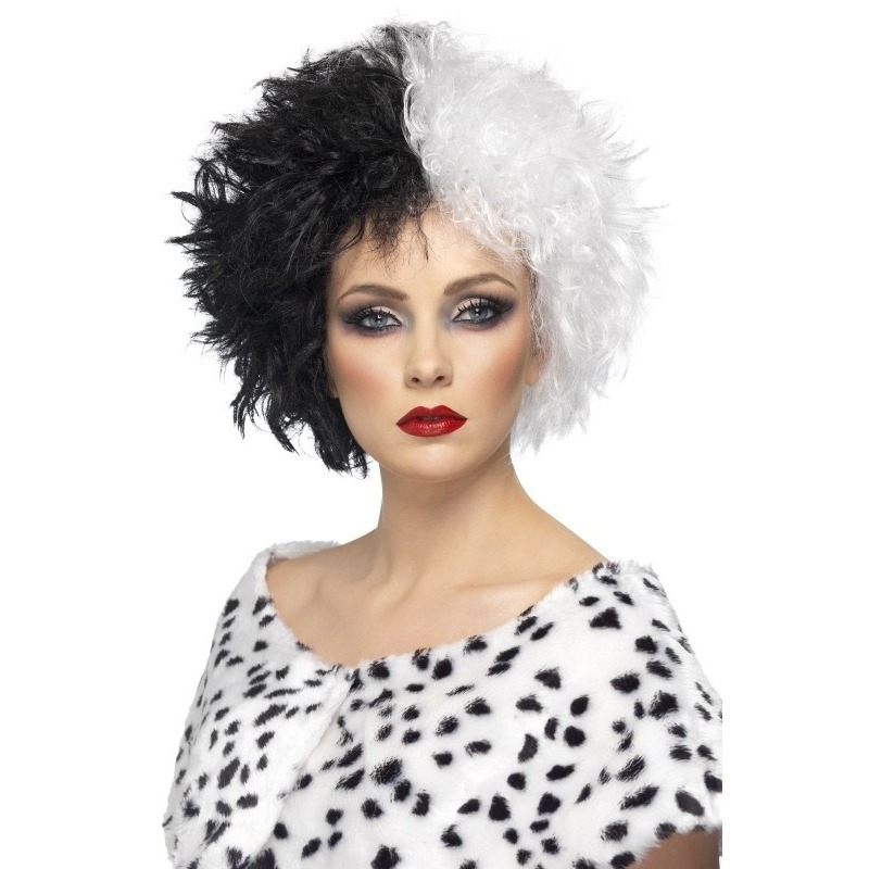 Smiffys carnaval verkleed heksen pruik voor dames zwart/wit -