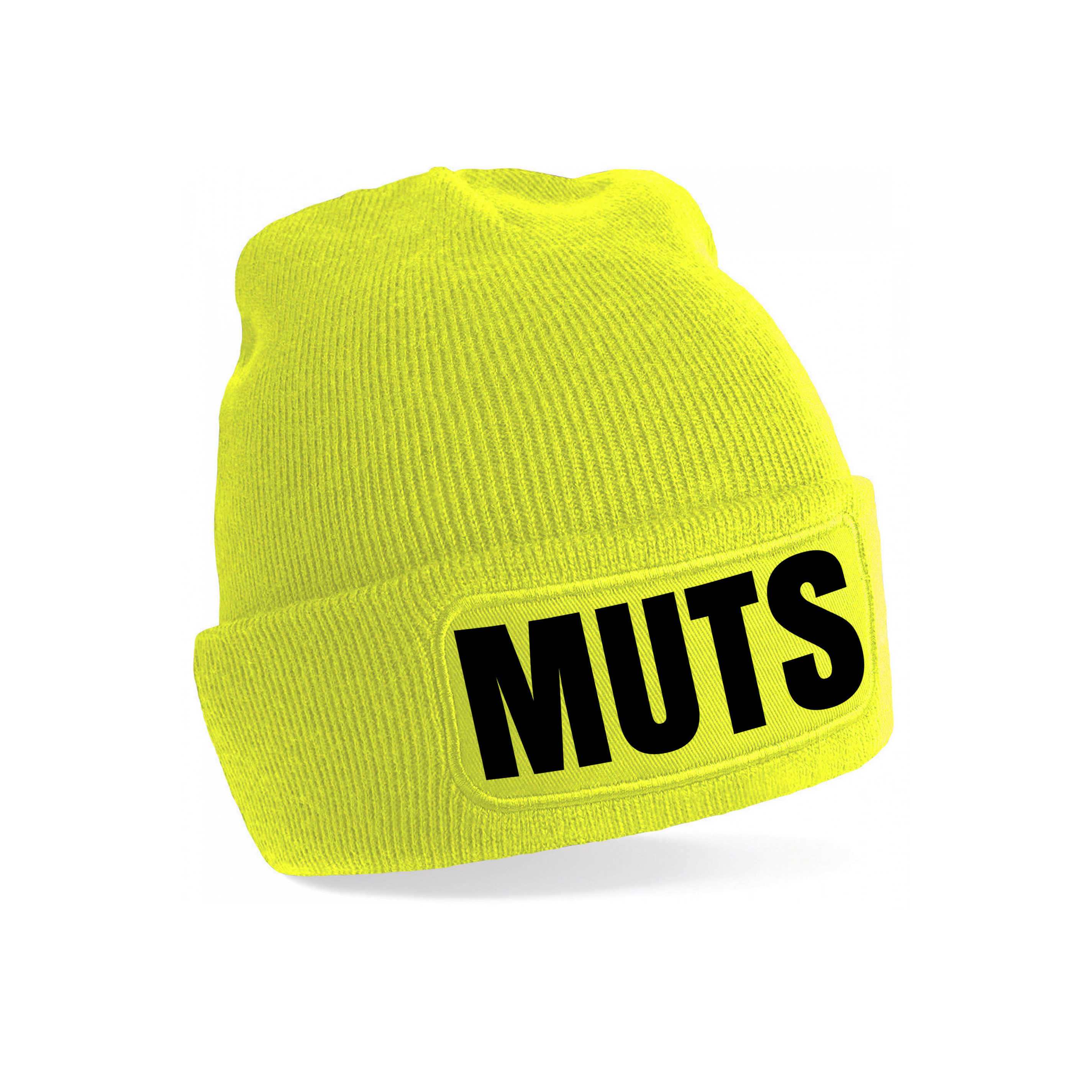 Muts/beanie met grappige tekst - one size - unisex - geel One size -
