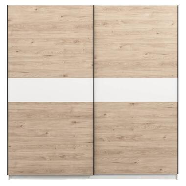 Schuifdeurkast Genua - eikenkleur/wit - 204x200x60 cm - Leen Bakker