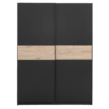Schuifdeurkast Genua - antraciet/eikenkleur - 204x150x60 cm - Leen Bakker