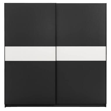Schuifdeurkast Genua - antraciet/wit - 204x200x60 cm - Leen Bakker