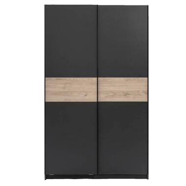 Schuifdeurkast Genua - antraciet/eikenkleur - 204x122x60 cm - Leen Bakker