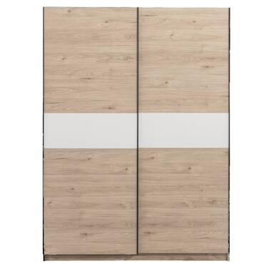 Schuifdeurkast Genua - eikenkleur/wit - 204x150x60 cm - Leen Bakker