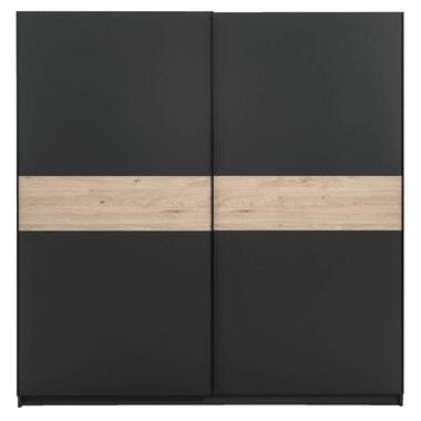 Schuifdeurkast Genua - antraciet/eikenkleur - 204x200x60 cm - Leen Bakker