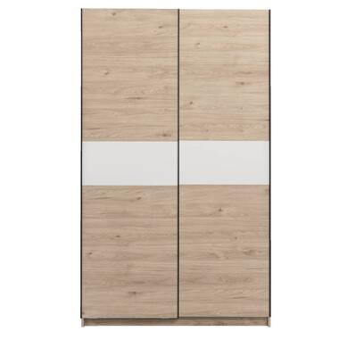 Schuifdeurkast Genua - eikenkleur/wit - 204x122x60 cm - Leen Bakker