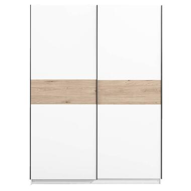 Schuifdeurkast Genua - wit/eikenkleur - 204x150x60 cm - Leen Bakker