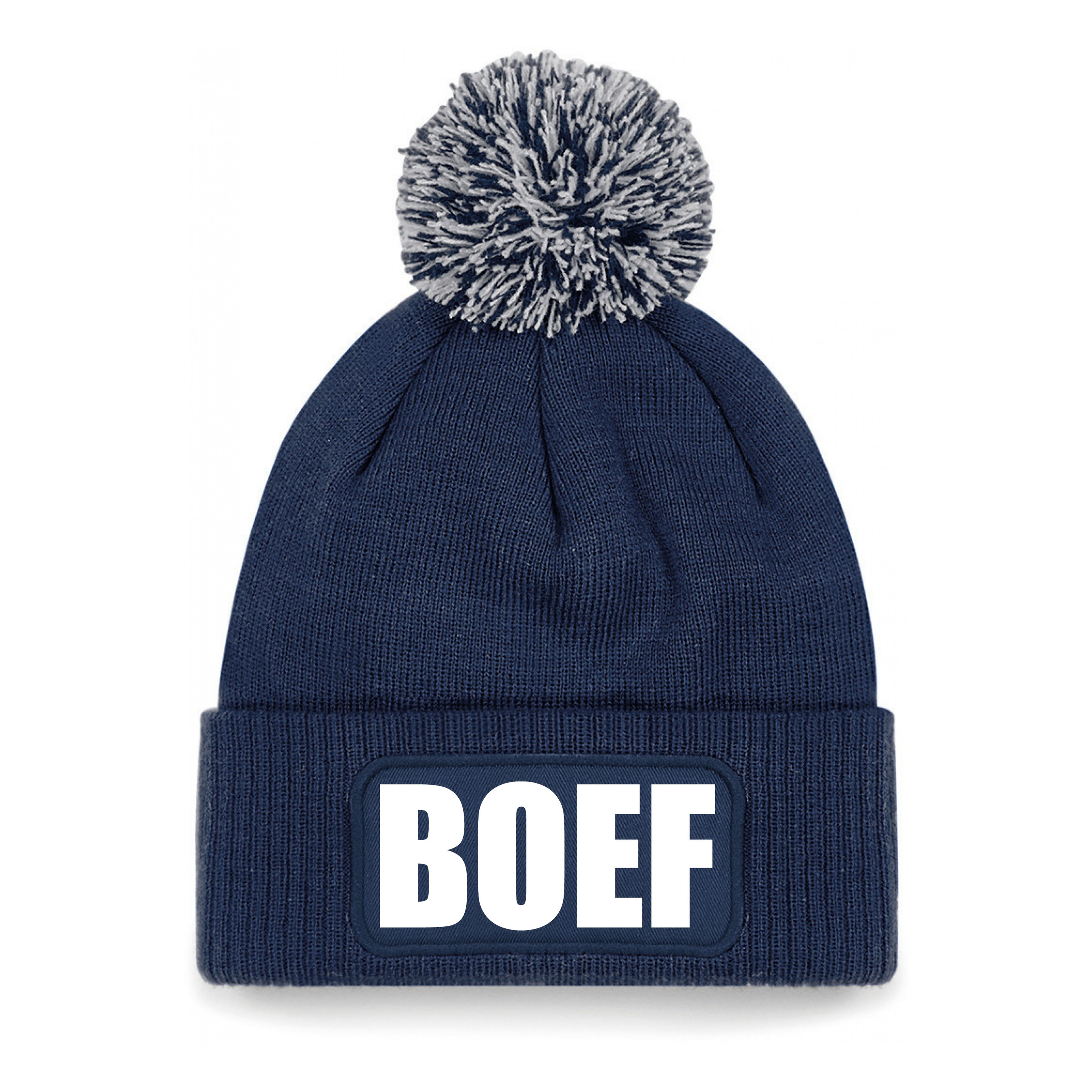 Boef muts/beanie met pompon - onesize - unisex - navy One size -