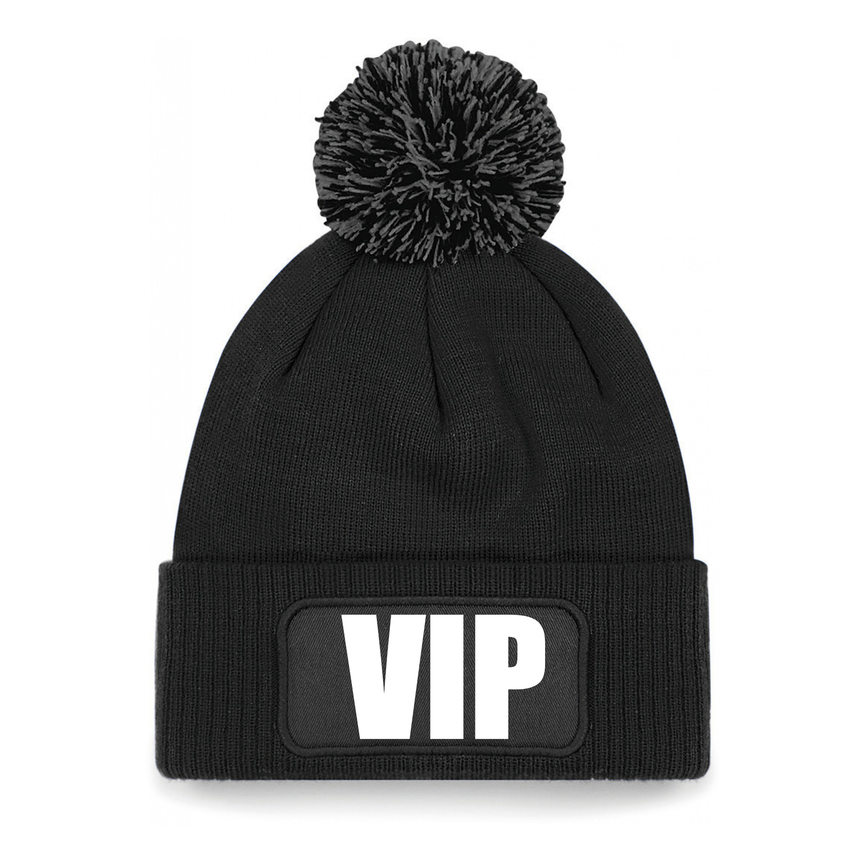 VIP muts/beanie met pompon - onesize - unisex - zwart One size -
