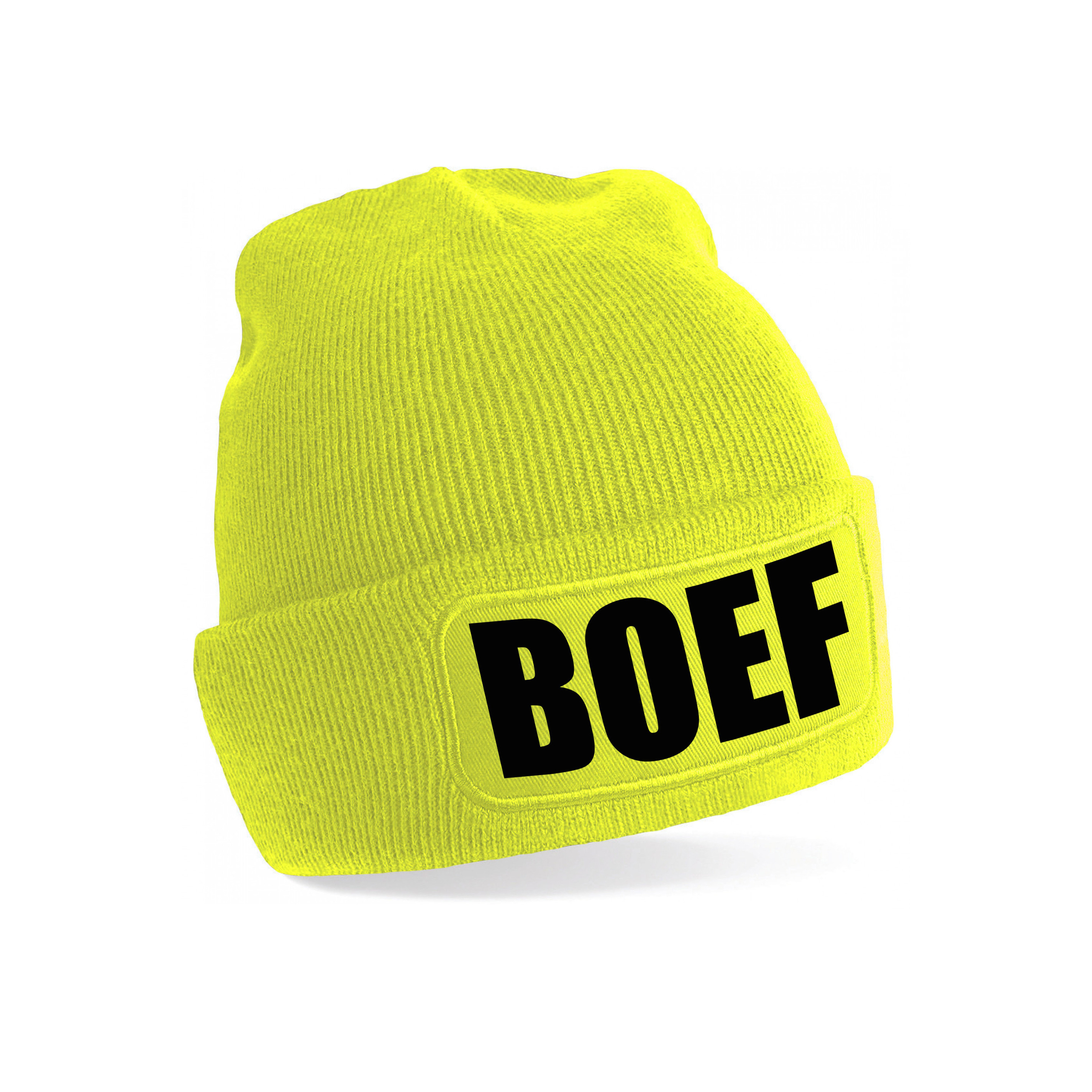 Boef muts/beanie onesize unisex - geel One size -