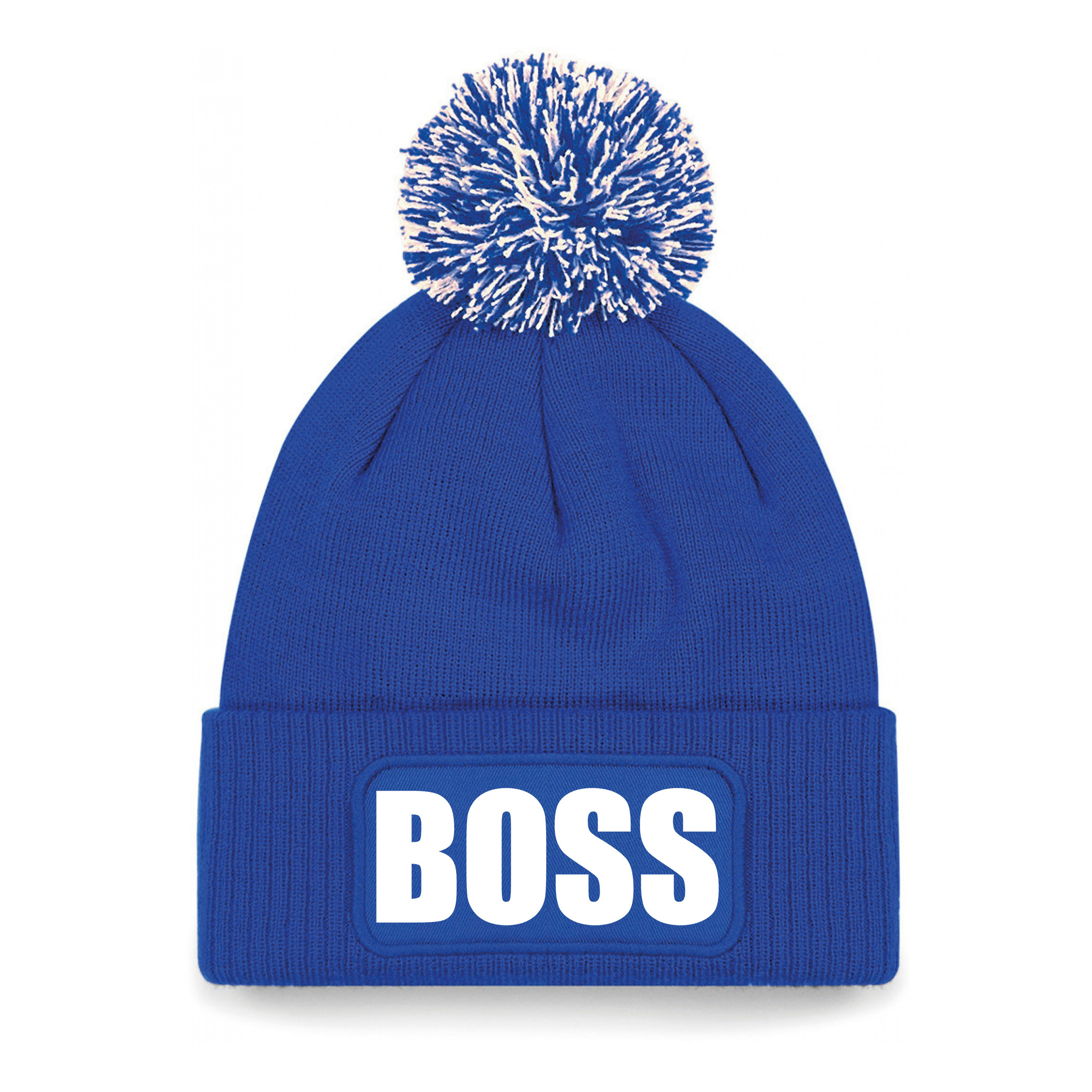 Boss muts/beanie met pompon - onesize - unisex - blauw One size -