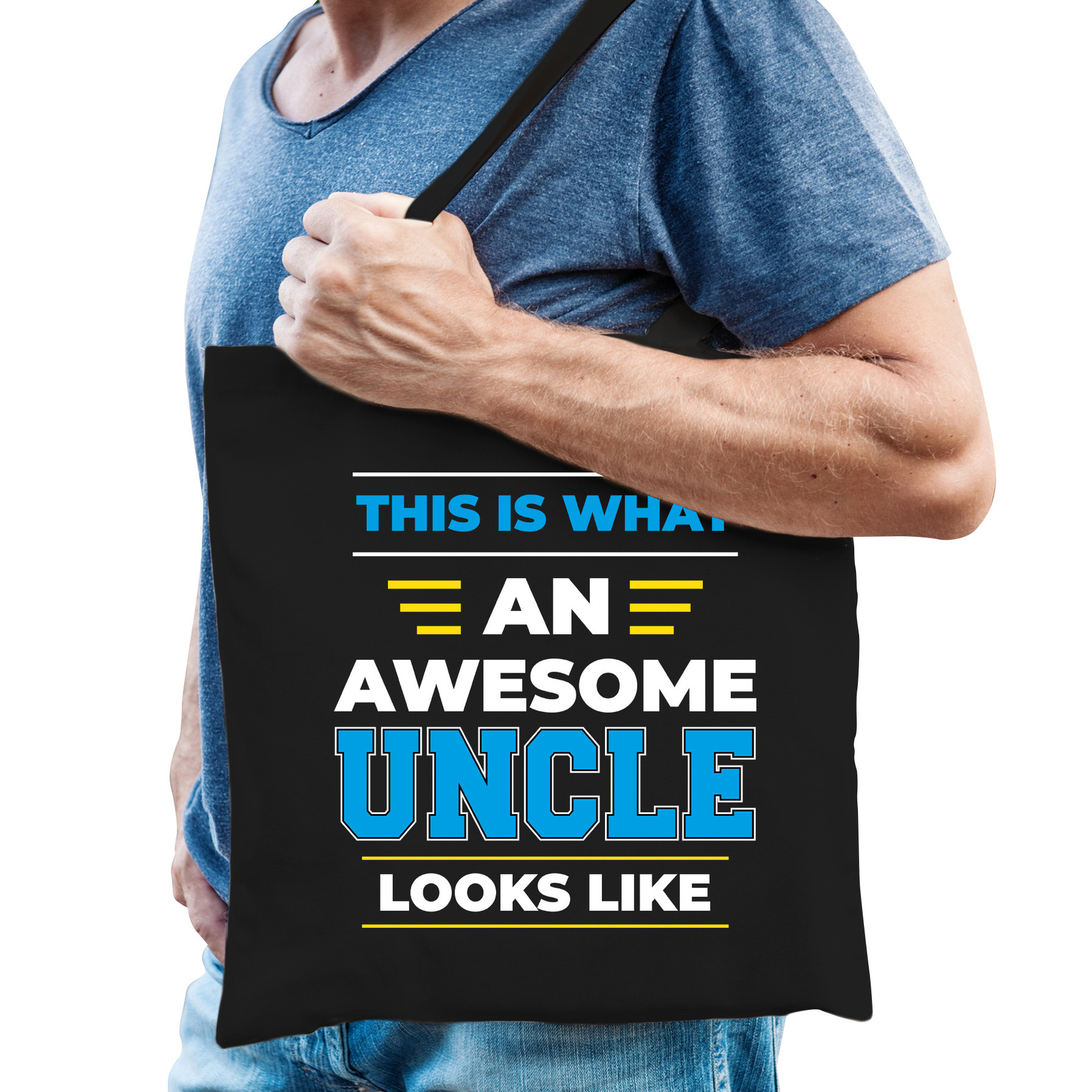 Awesome uncle / geweldige oom katoenen tas - zwart - 42 x 38 cm -