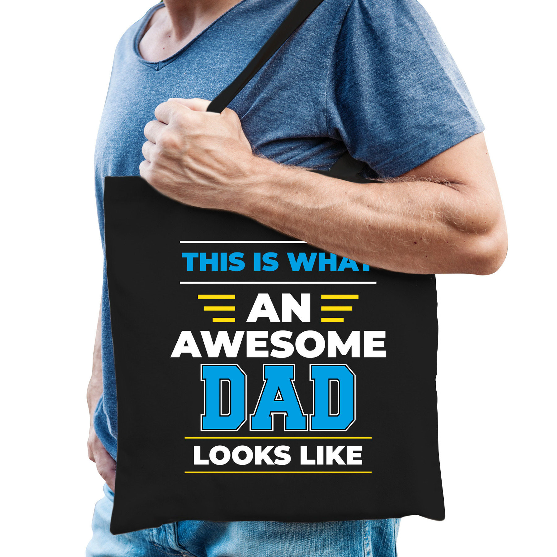 Awesome dad / geweldige vader katoenen tas - zwart - 42 x 38 cm -