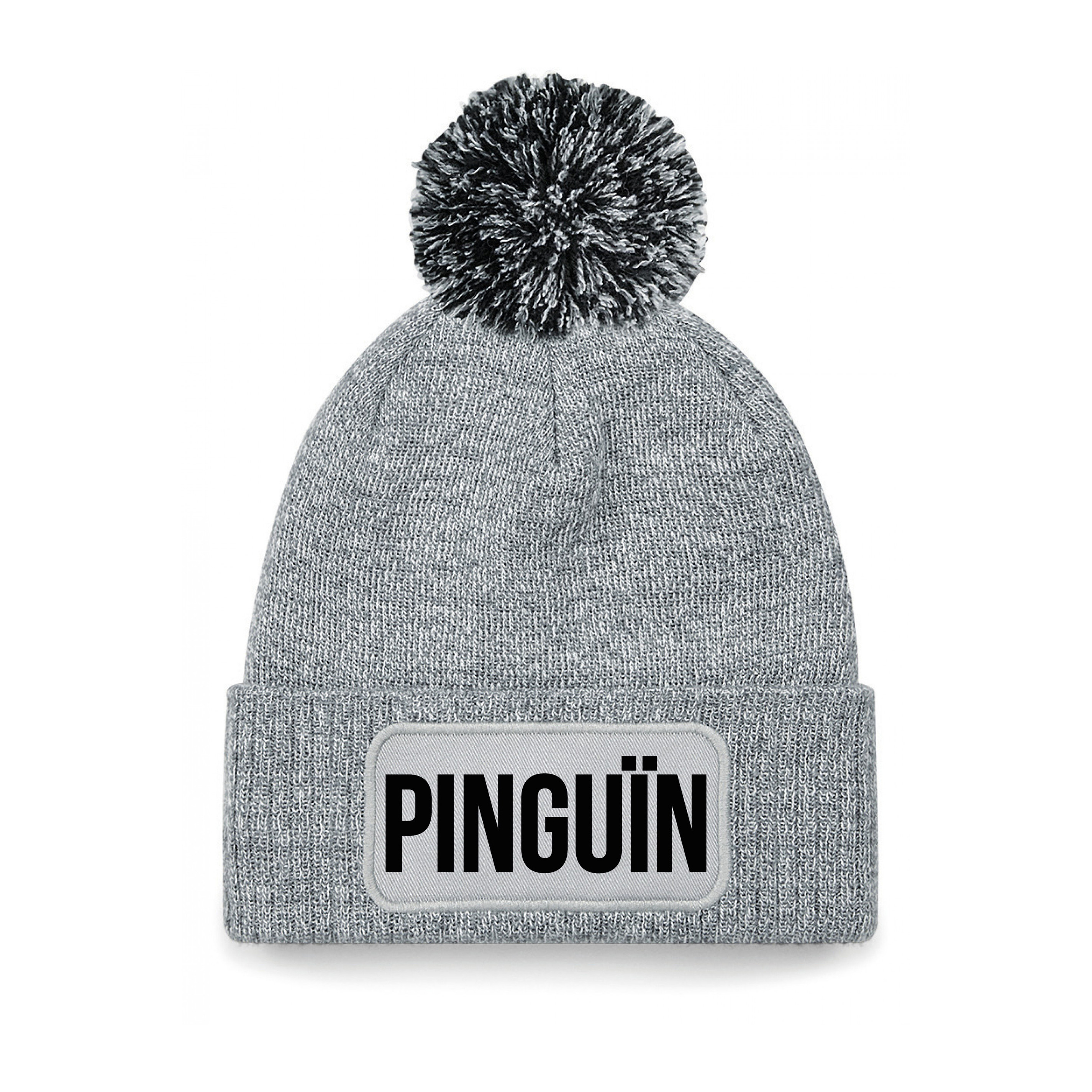 Pinguin muts met pompon unisex one size - grijs One size -