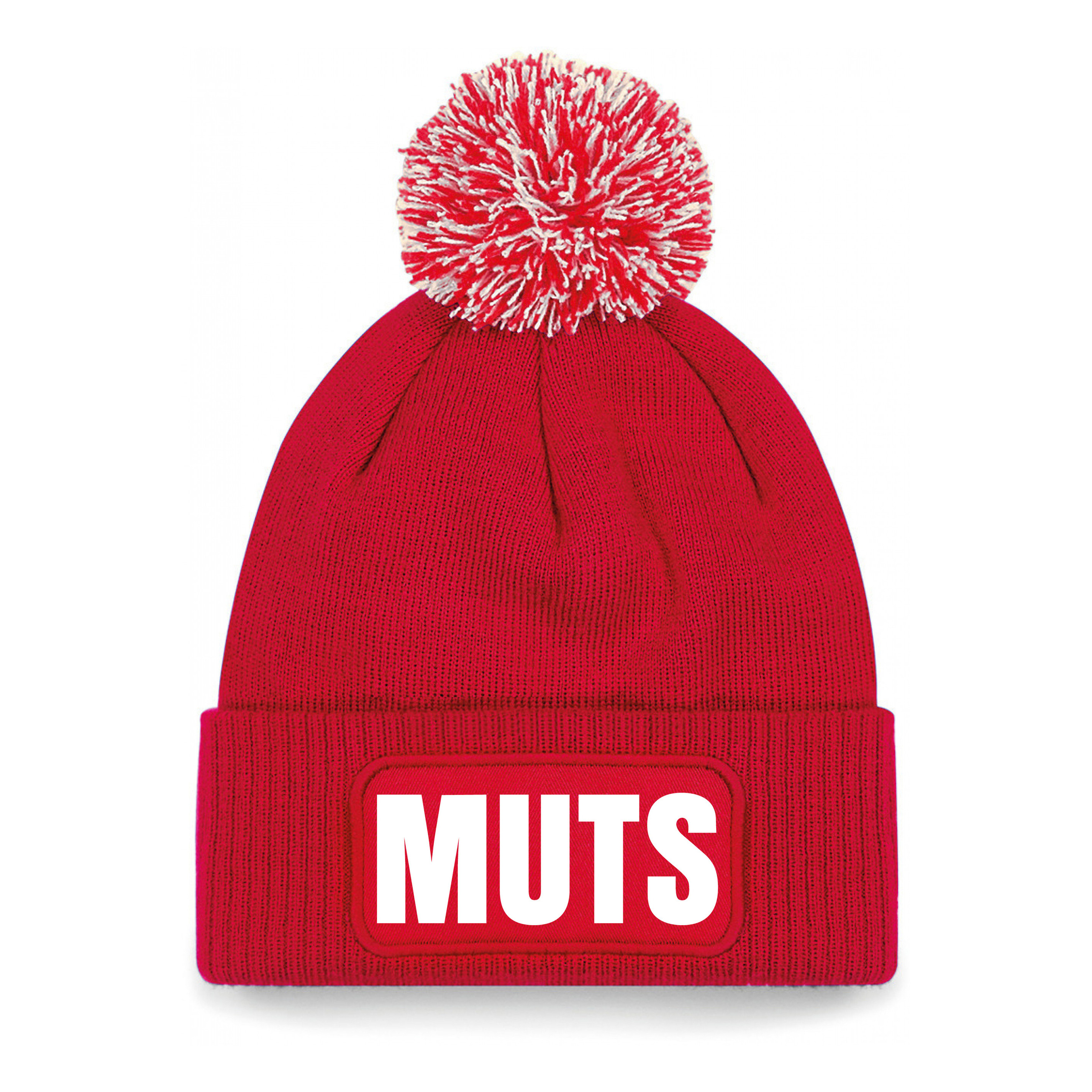 Muts/beanie pompon met grappige tekst - one size - unisex - rood One size -