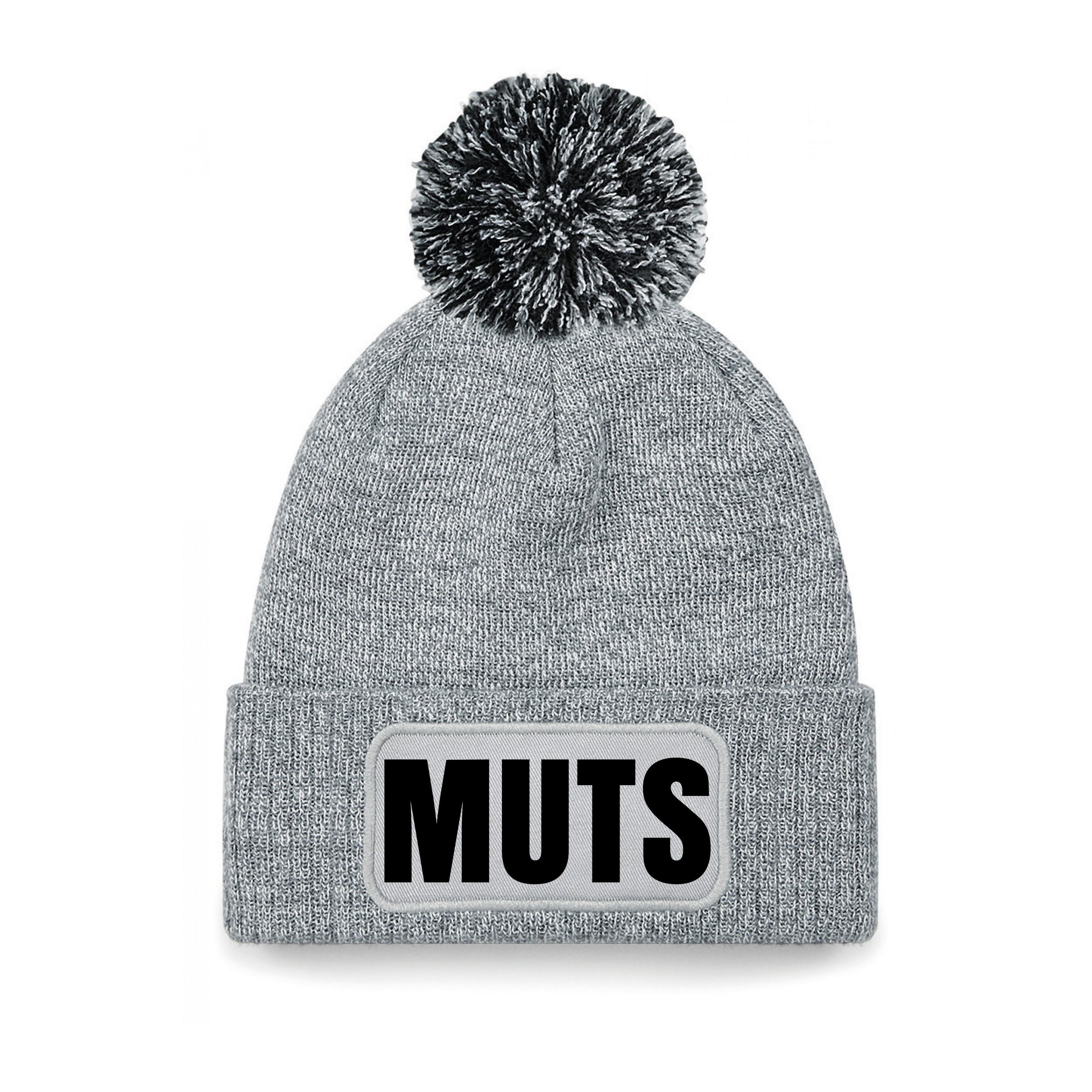 Muts/beanie pompon met grappige tekst - one size - unisex - grijs One size -
