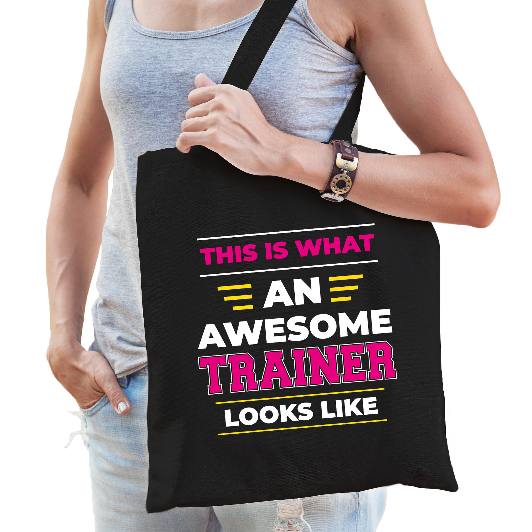 Awesome / geweldige trainer katoenen tas - zwart - 42 x 38 cm -