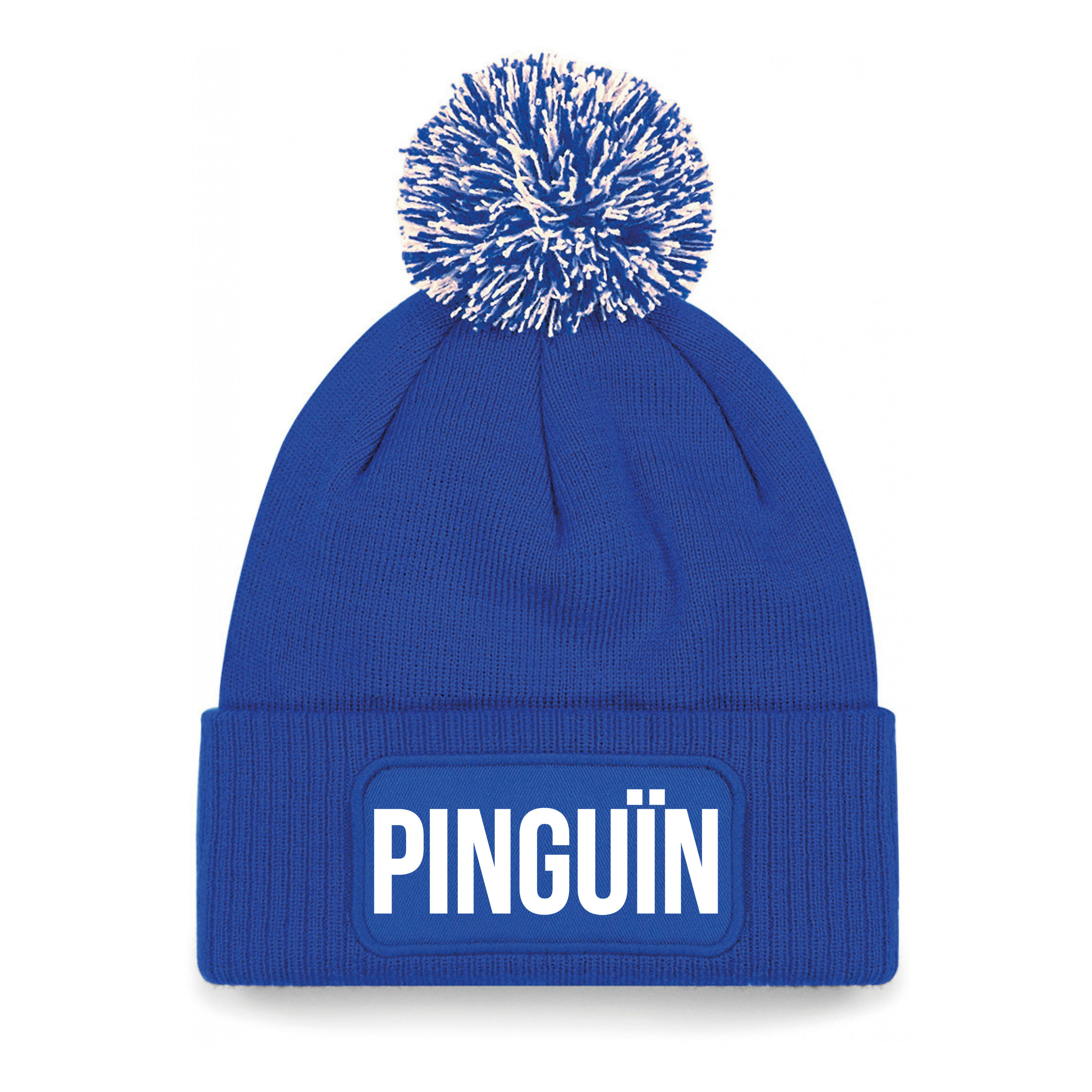 Pinguin muts met pompon unisex one size - blauw One size -