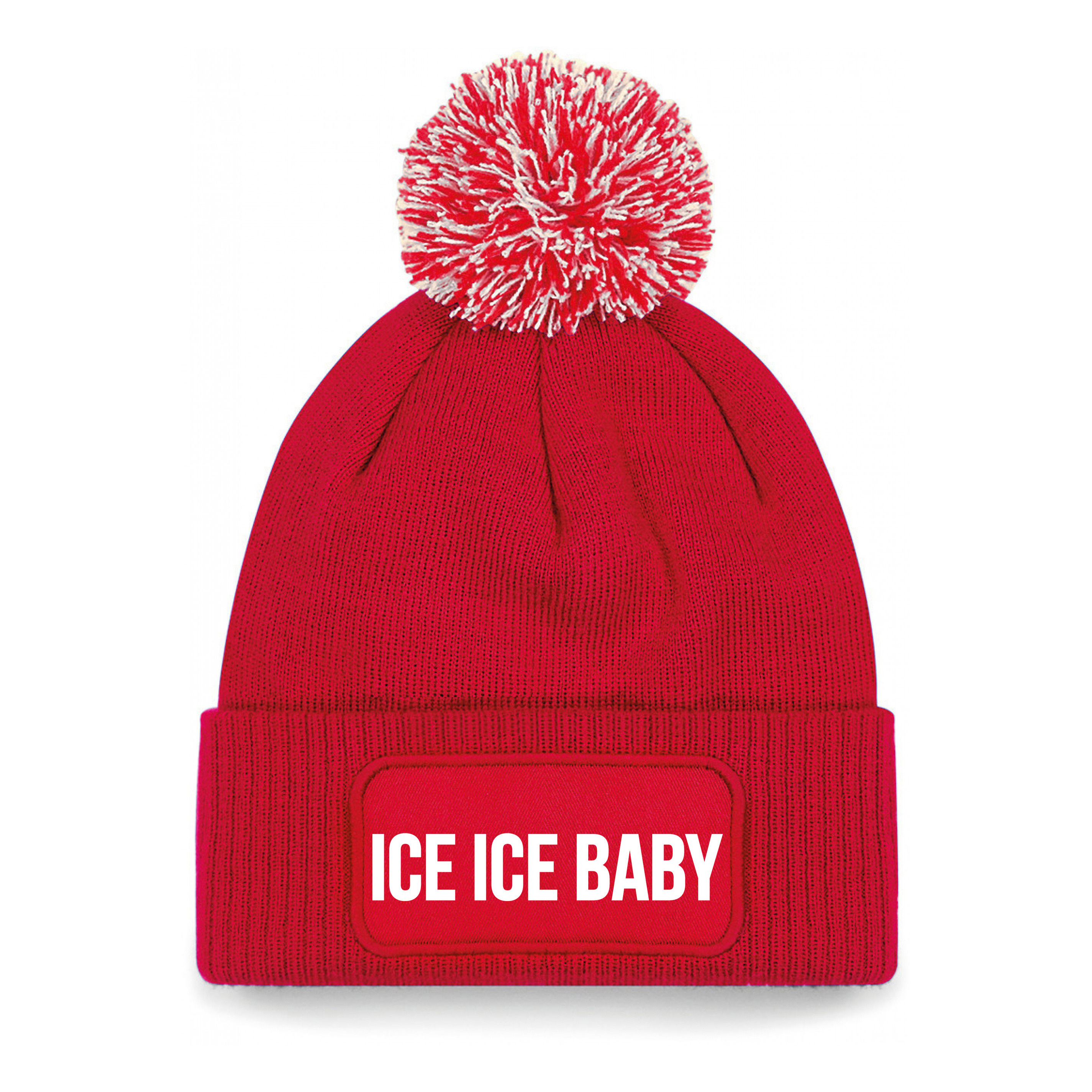 Ice ice baby muts met pompon unisex one size - Rood One size -