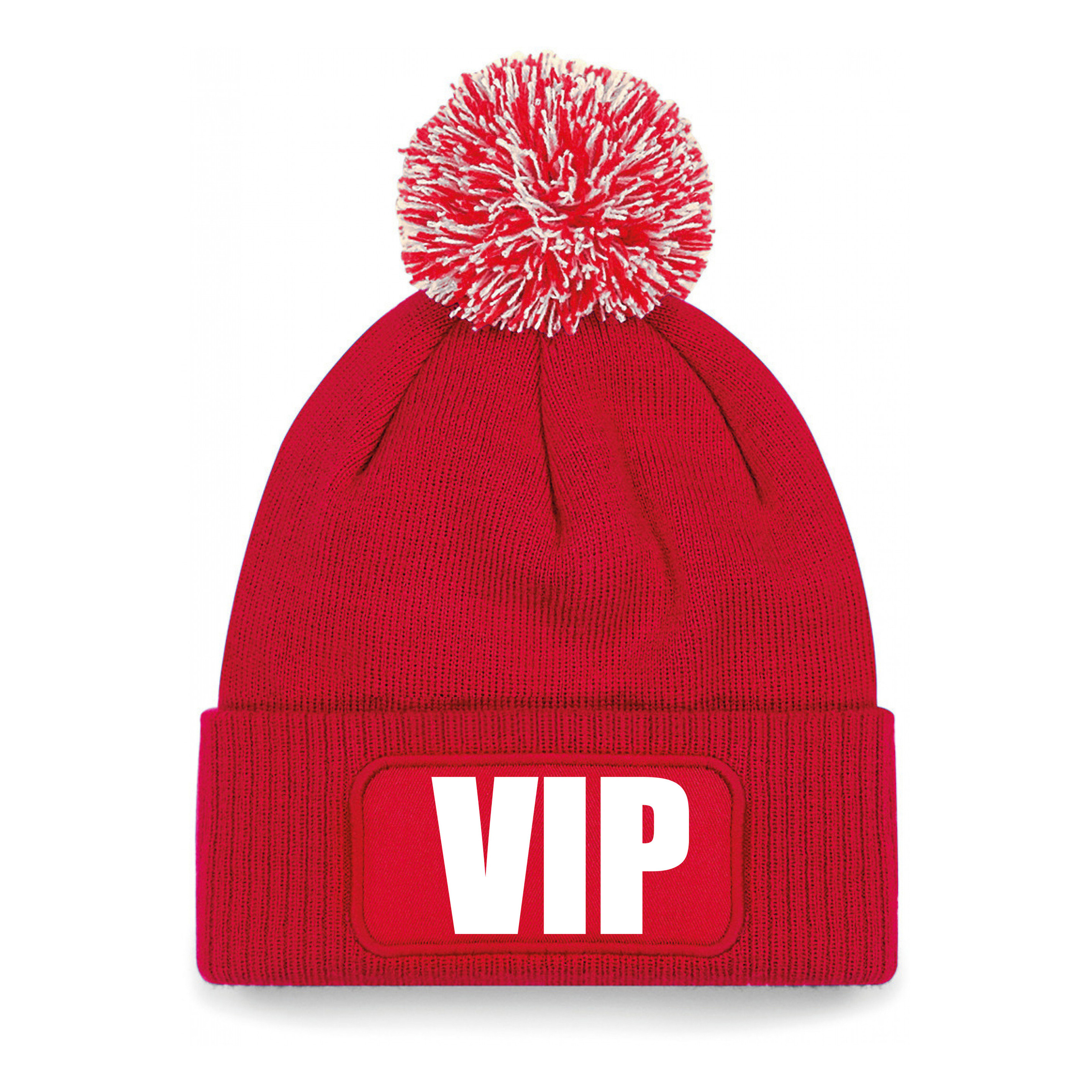 VIP muts/beanie met pompon - onesize - unisex - rood One size -