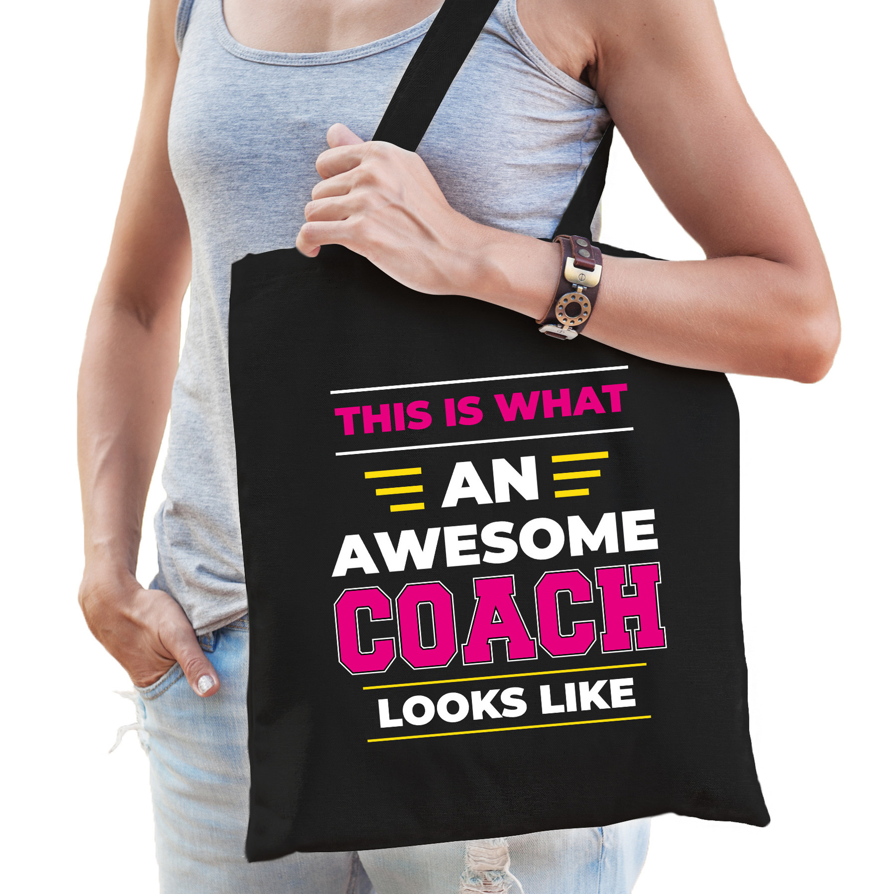 Awesome / geweldige coach katoenen tas - zwart - 42 x 38 cm -