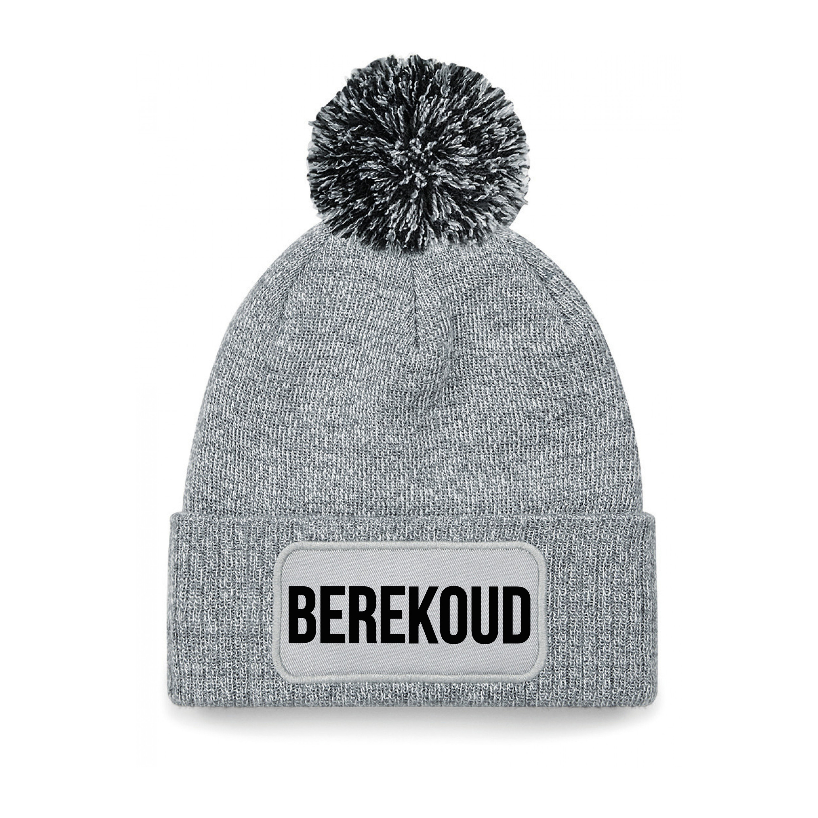 Berekoud muts met pompon - unisex - one size - grijs - apres-ski muts One size -