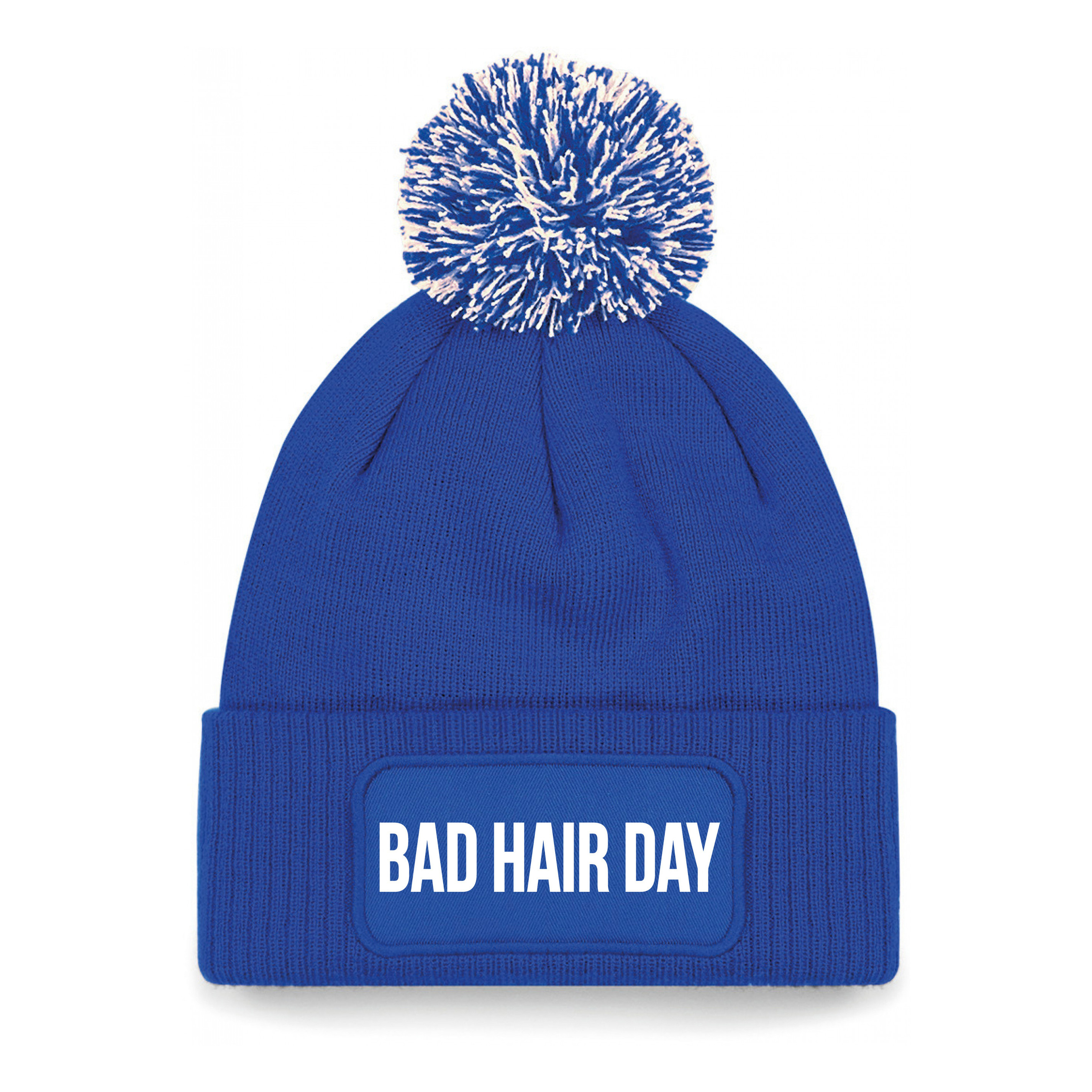 Bad hair day muts met pompon unisex one size - Blauw One size -