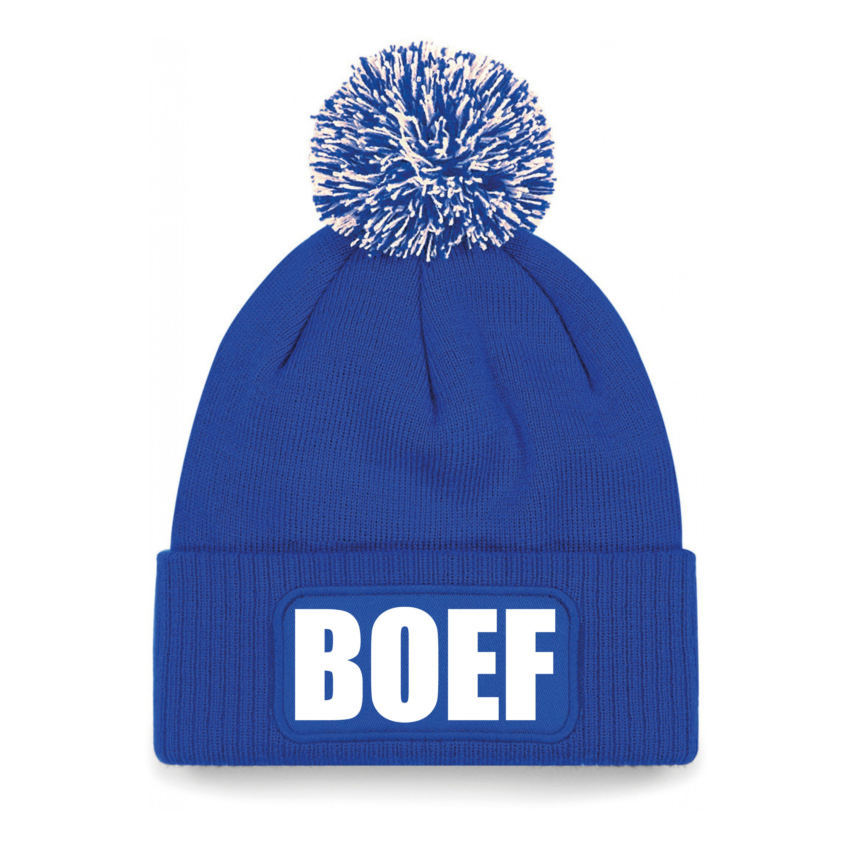 Boef muts/beanie met pompon - onesize - unisex - blauw One size -