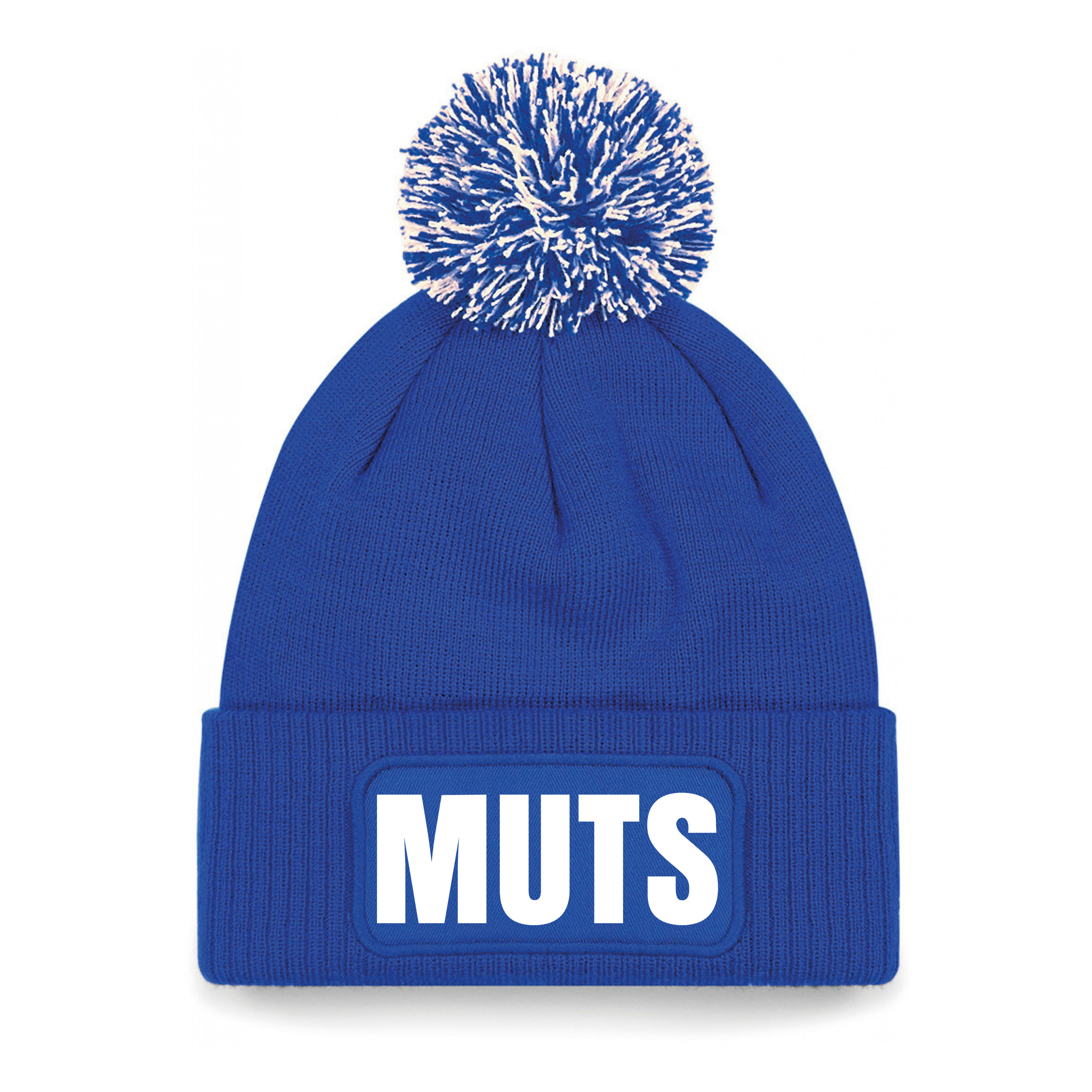 Muts/beanie pompon met grappige tekst - one size - unisex - blauw One size -
