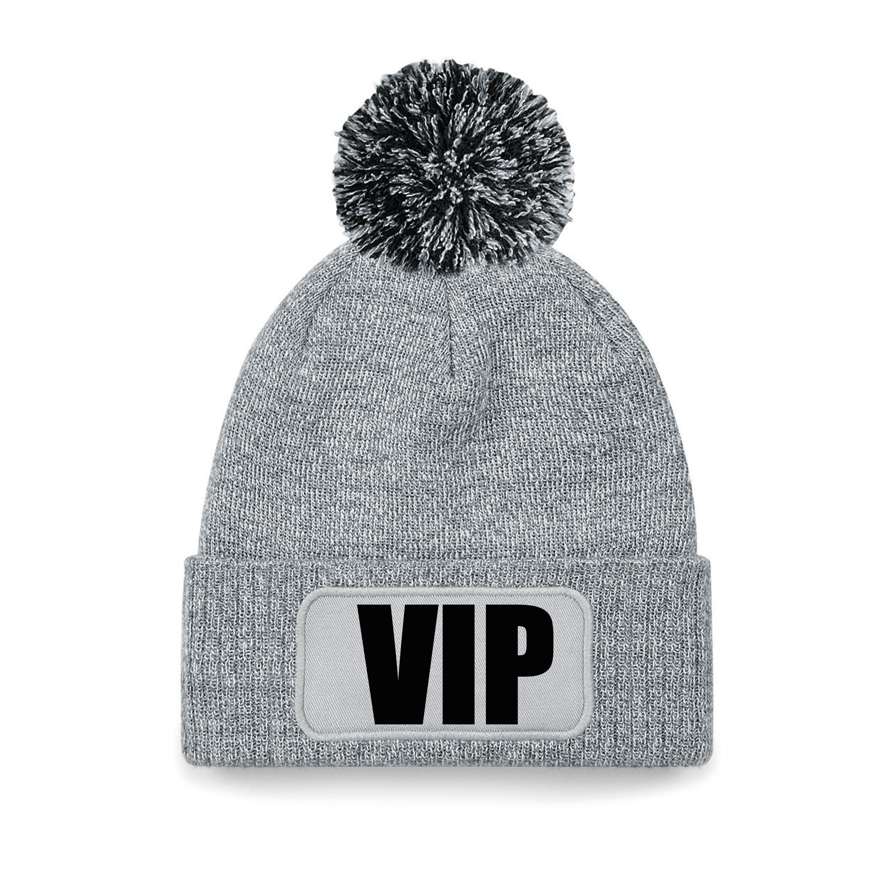 VIP muts/beanie met pompon - onesize - unisex - grijs One size -