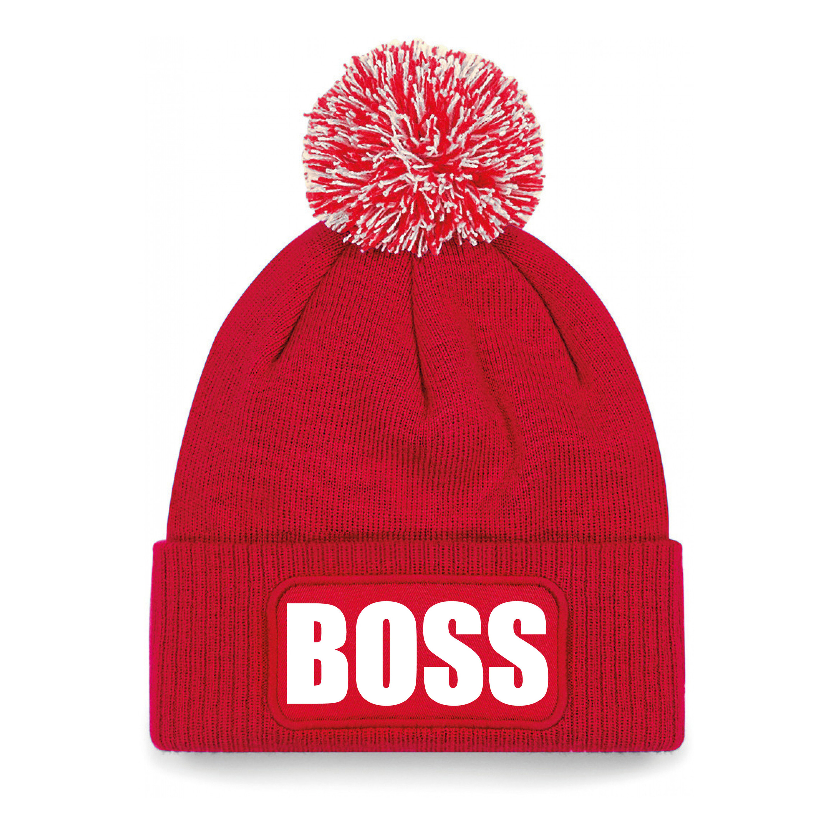Boss muts/beanie met pompon - onesize - unisex - rood One size -