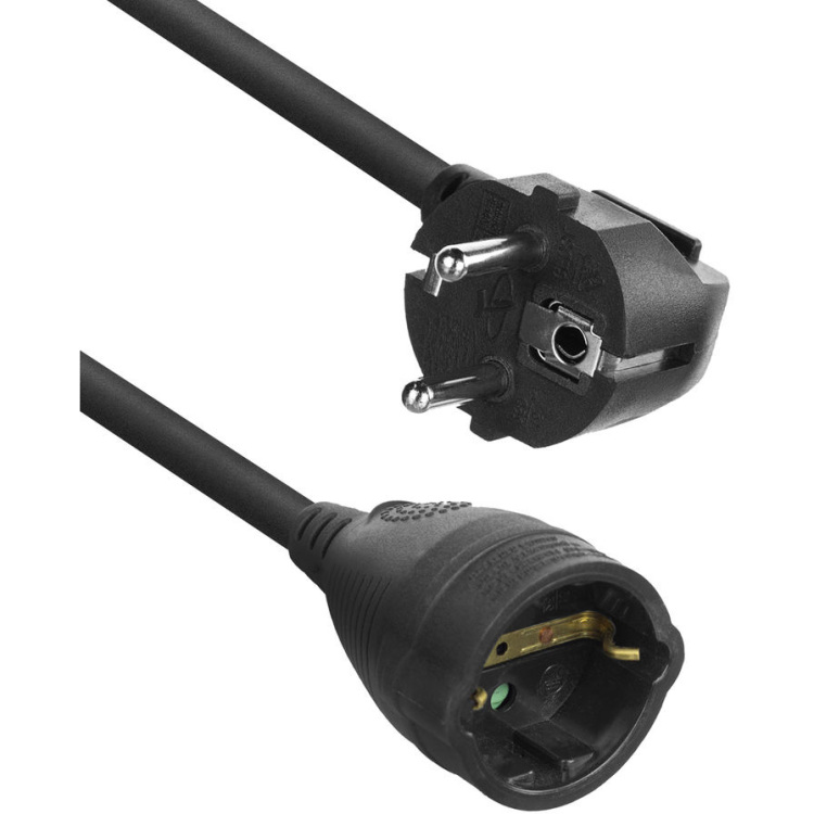 ACT Connectivity Netsnoer verlengkabel CEE 7/7 male (haaks) - CEE 7/7 female zwart verlengkabel 10 meter