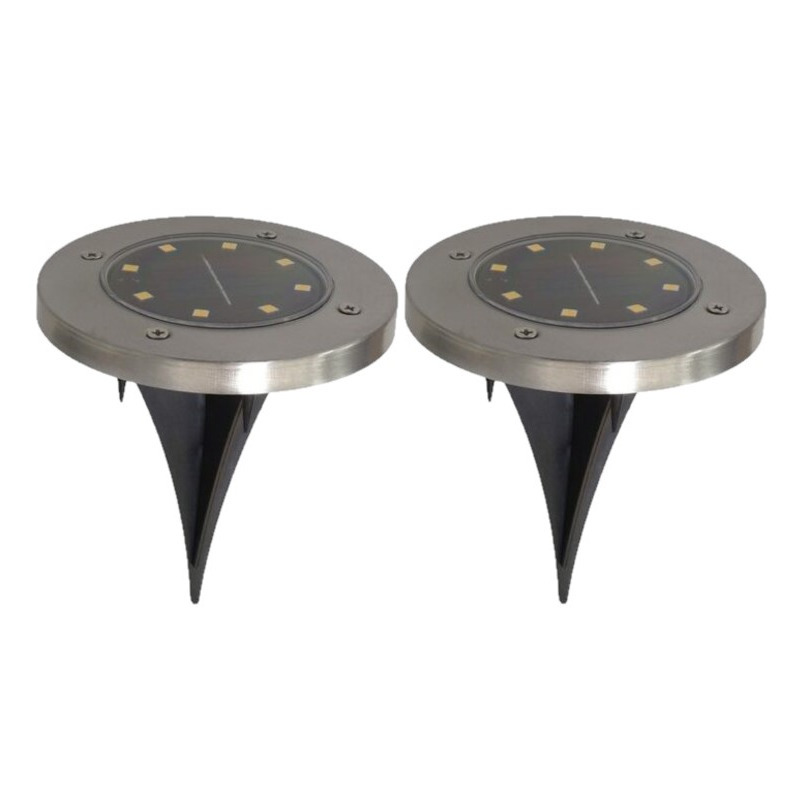 Set van 2x stuks solar tuinlamp/prikspot grondspot op zonne-energie 14 cm -