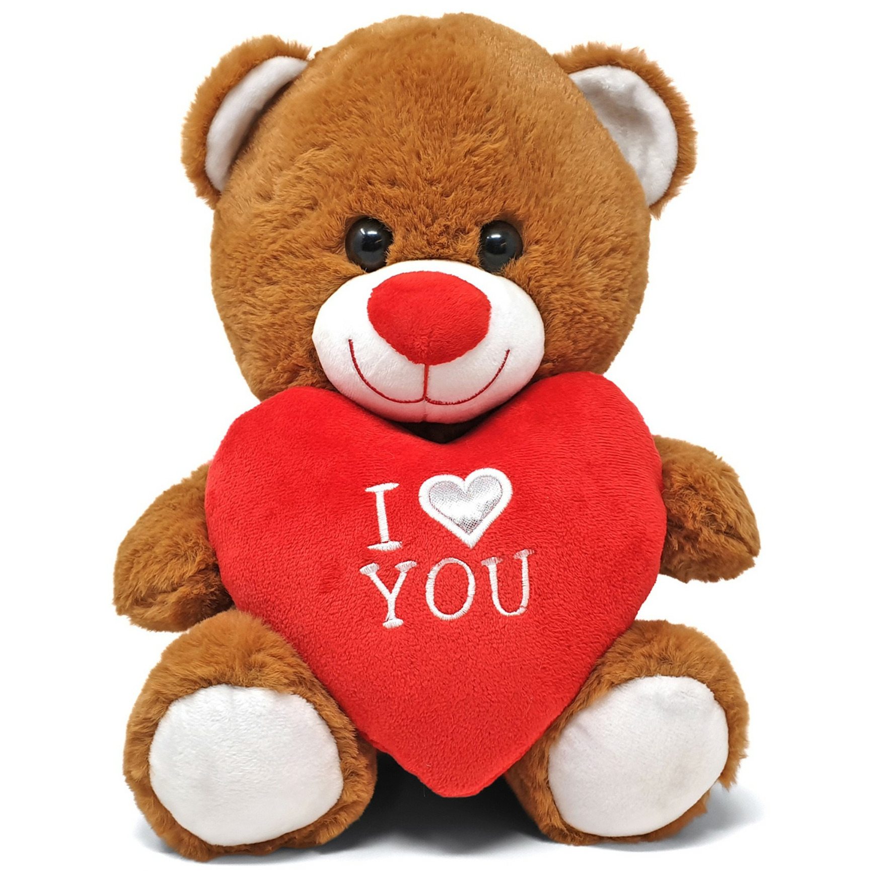 Donker bruine pluche knuffelbeer/teddybeer met I love you hartje 30 cm -